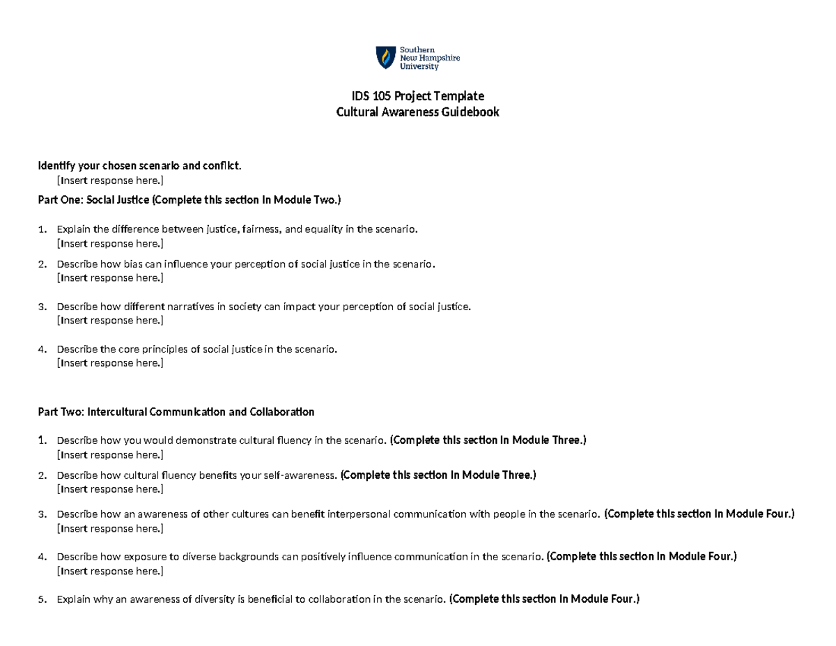 IDS 105 Project Template - IDS 105 Project Template Cultural Awareness ...