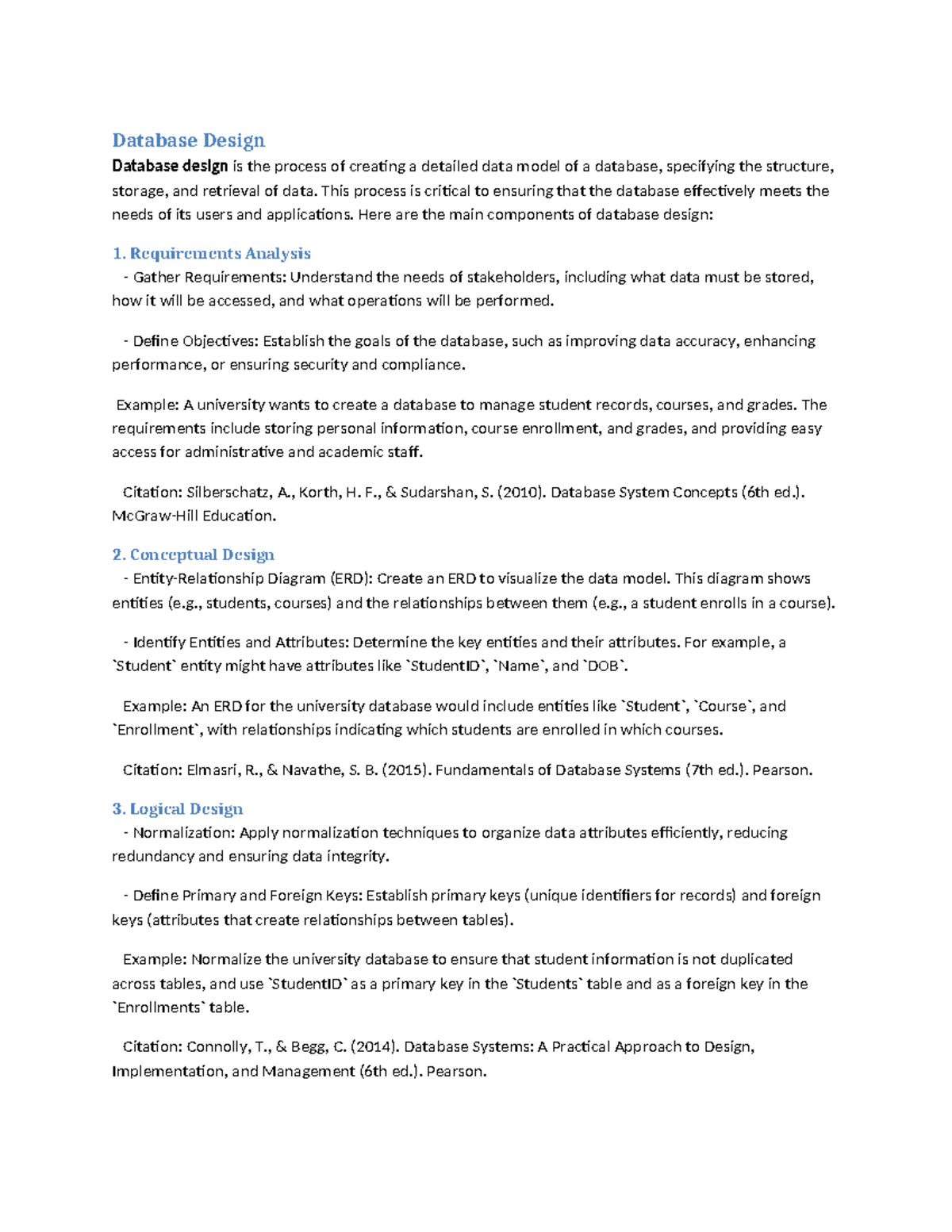 Database Design and its Components - Database Design Database design is ...