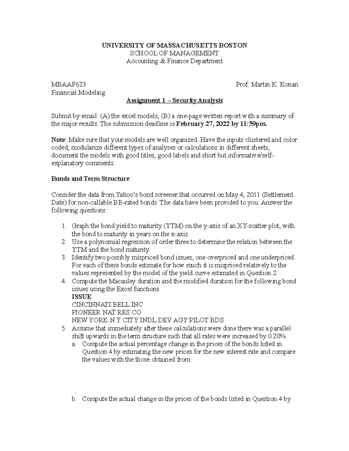 Assignment 1(1) - Questions - UNIVERSITY OF MASSACHUSETTS BOSTON SCHOOL ...