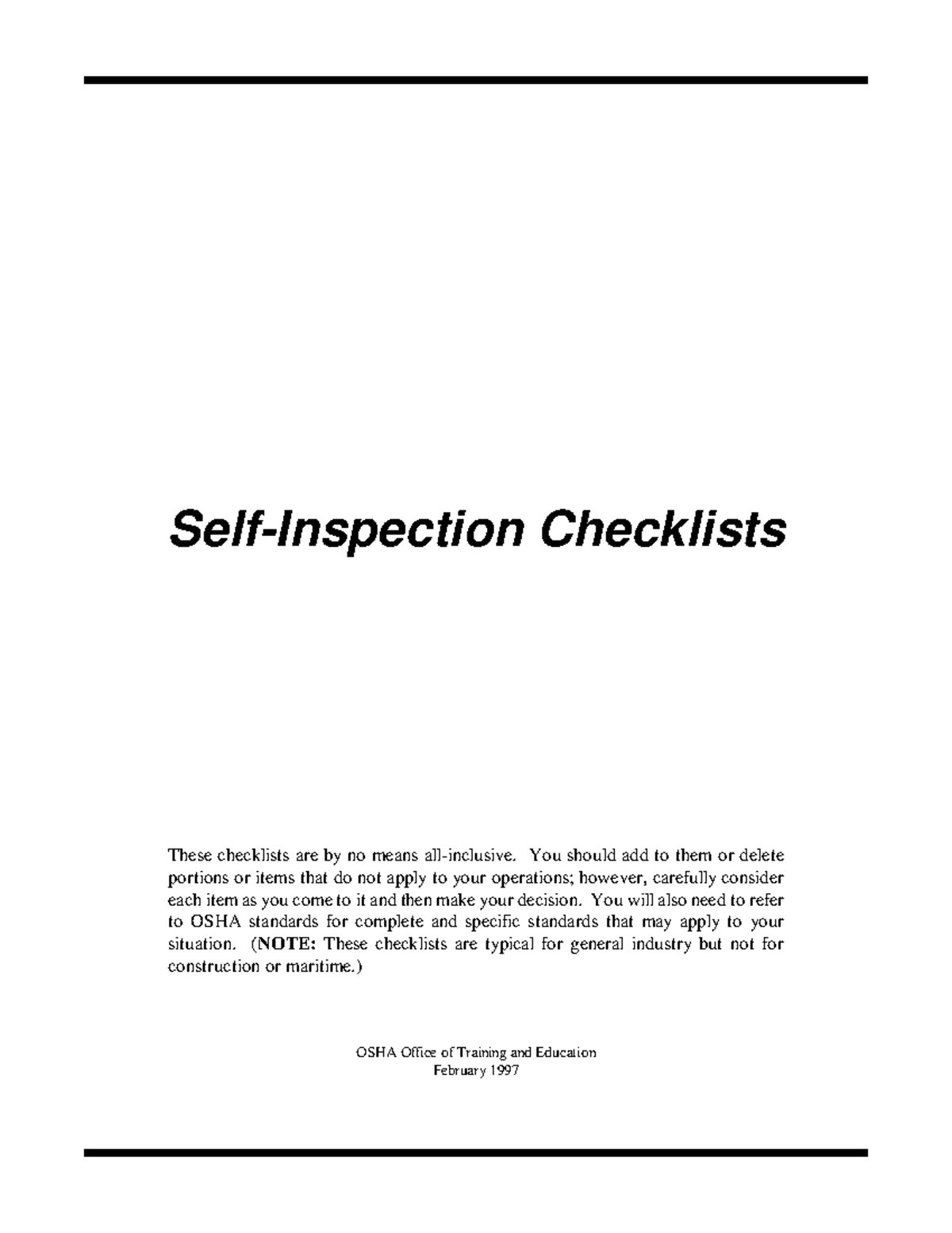Osha inspection checklists SelfInspection Checklists These