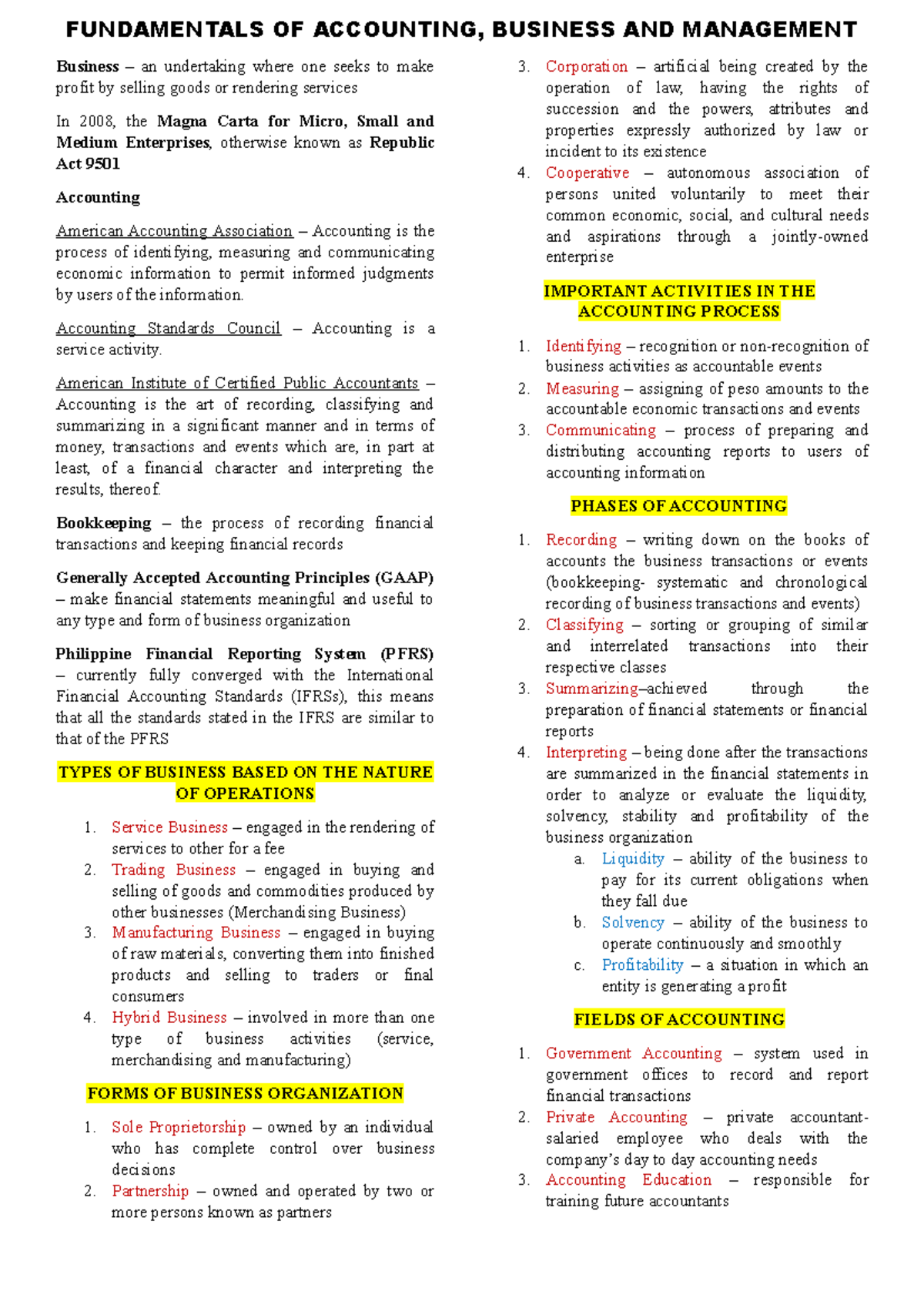 FABM - A review material only - Business – an undertaking where one ...