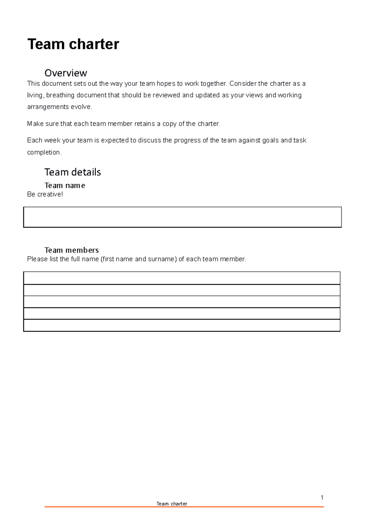 Team charter template - team chartre - Team charter Overview This ...