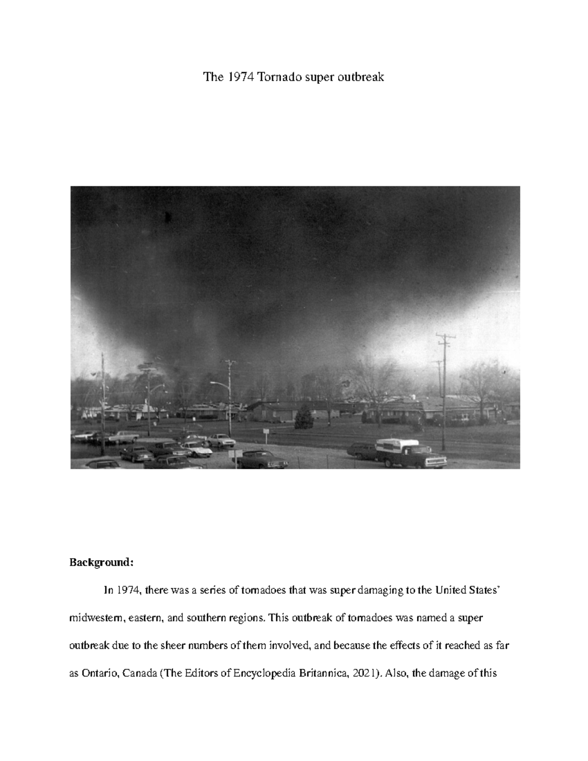 Natural Disasters Paper Final Draft - The 1974 Tornado Super Outbreak ...