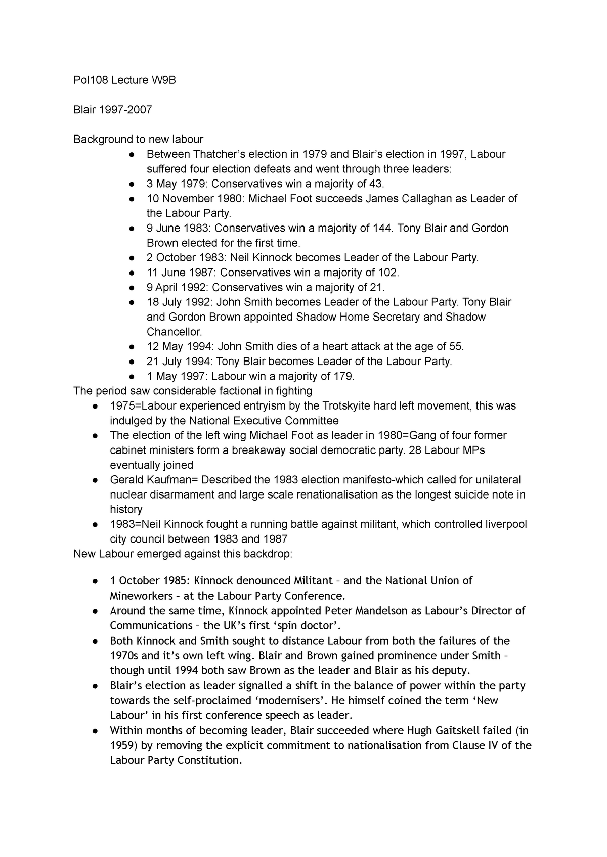 Pol108 New Labor Notes Pol108 Lecture W9B Blair 1997 Background to