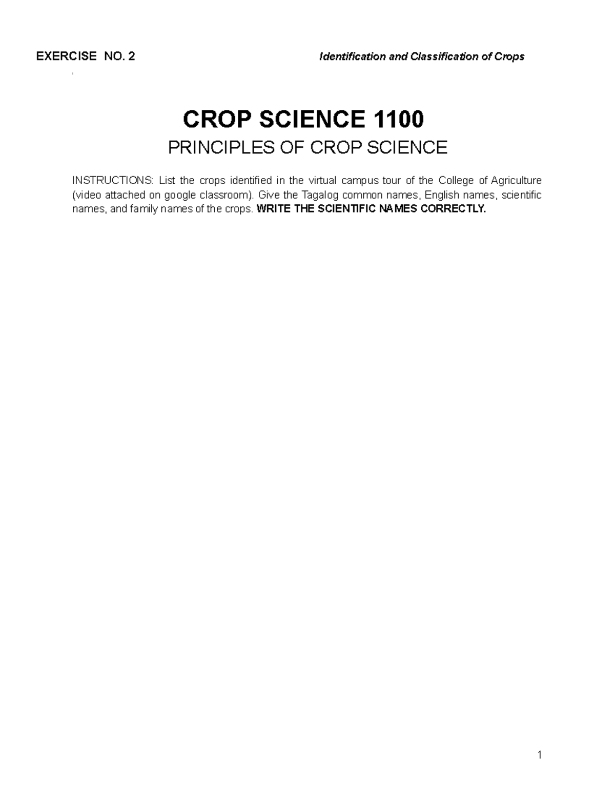 crop-science-1100-exercise-no-1-common-names-scientific-names-and