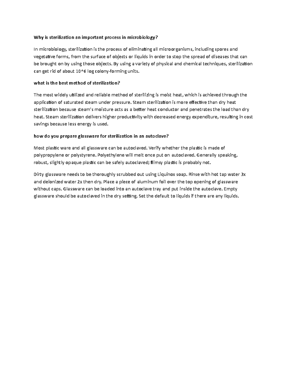 Micro sterilization Why is sterilization an important process in