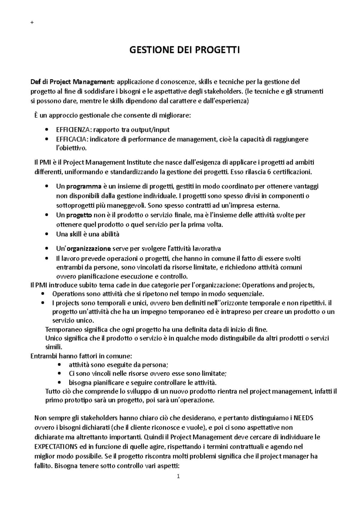 Gestione DEI Progetti sintesi - GESTIONE DEI PROGETTI Def di Project ...