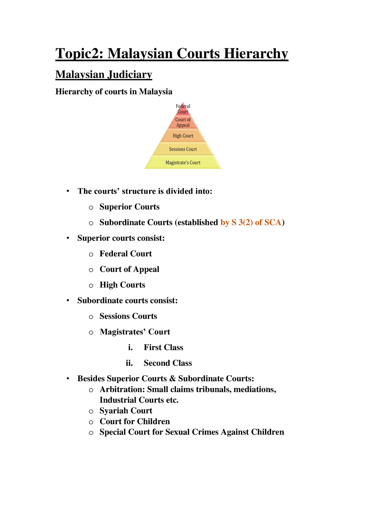 GPOL Topic 2 - Topic2: Malaysian Courts Hierarchy Malaysian Judiciary ...