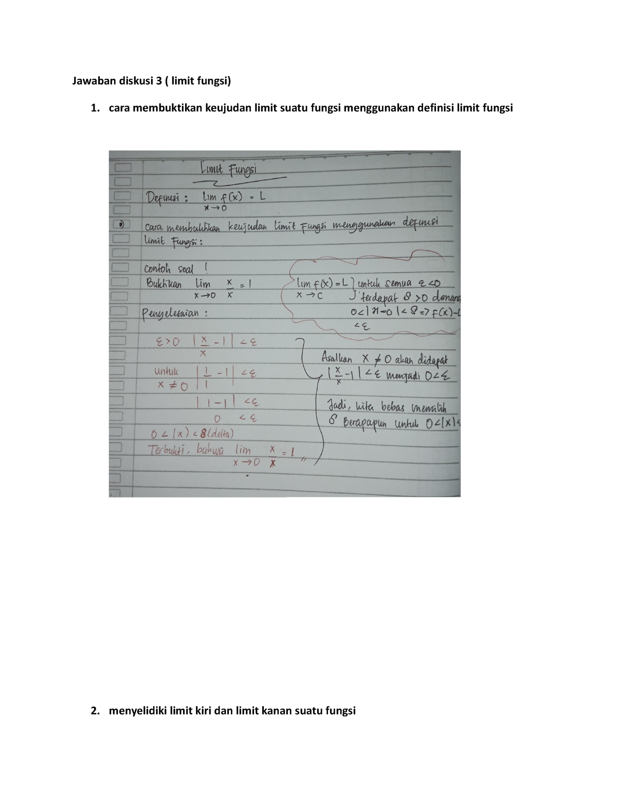 Jawaban Diskusi 3 - Kalkulus 1 - Jawaban Diskusi 3 ( Limit Fungsi) 1 ...