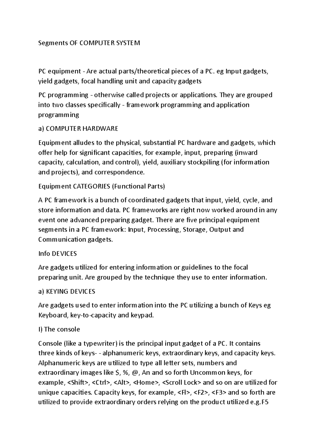 Segments OF Computer System - Segments OF COMPUTER SYSTEM PC equipment ...
