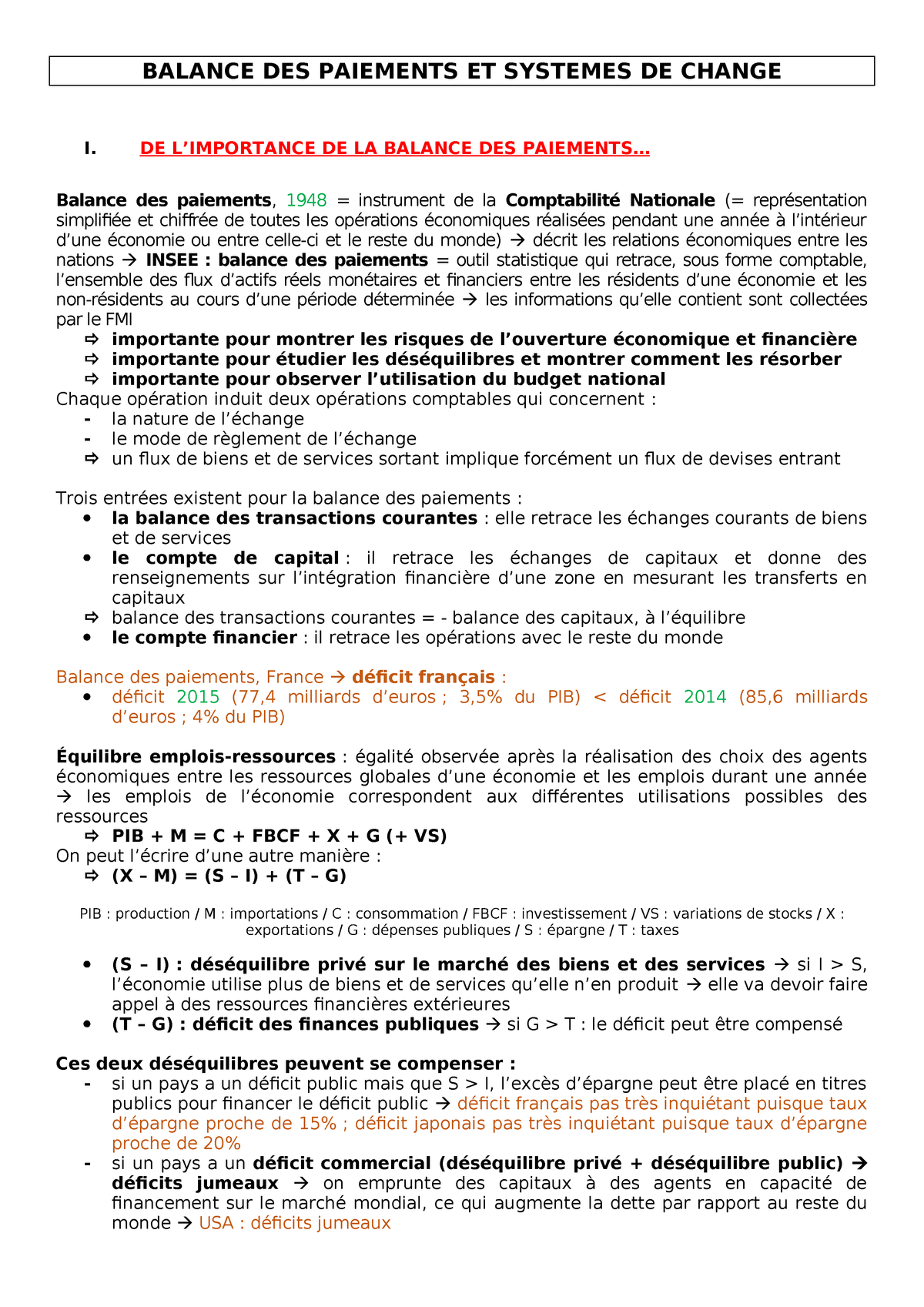 4 Balance Des Paiements Et Systemes De Change Balance Des Paiements Et Studocu