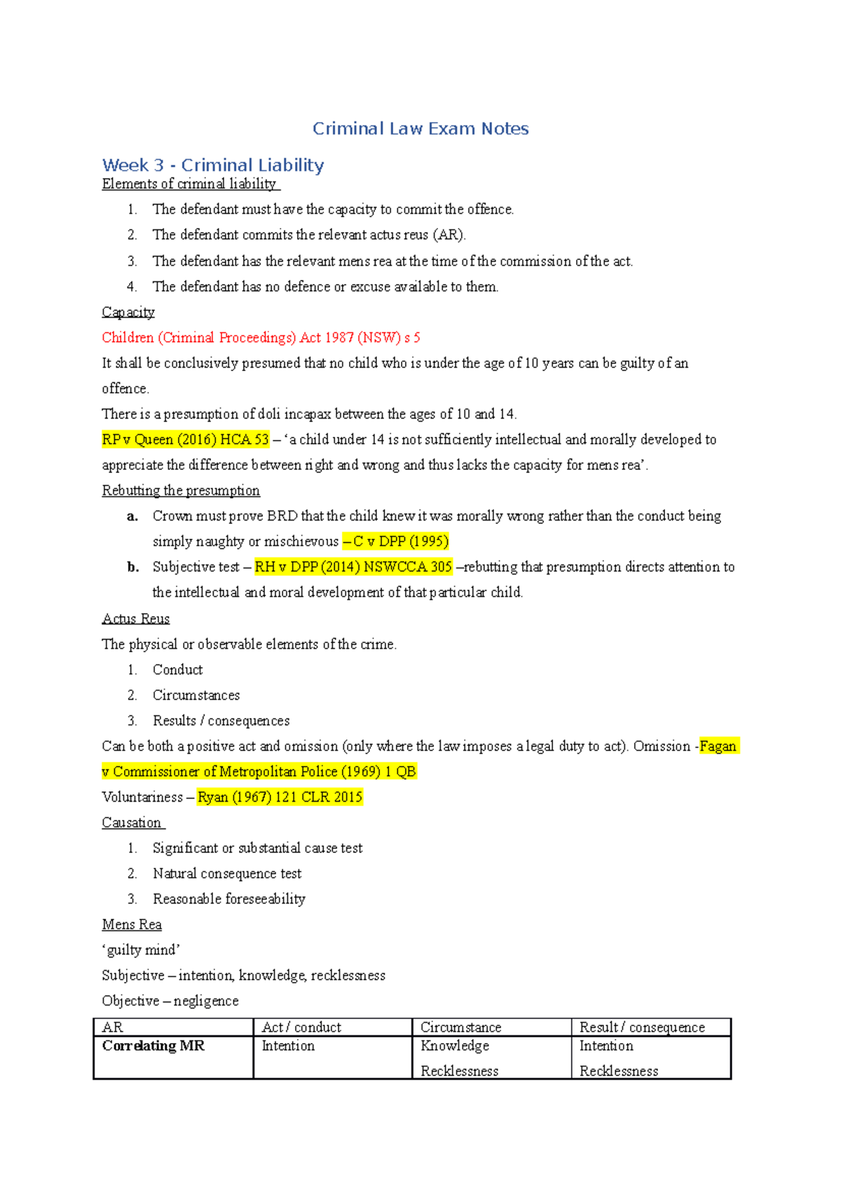 Criminal Law Final Exam Notes - Criminal Law Exam Notes Week 3 ...