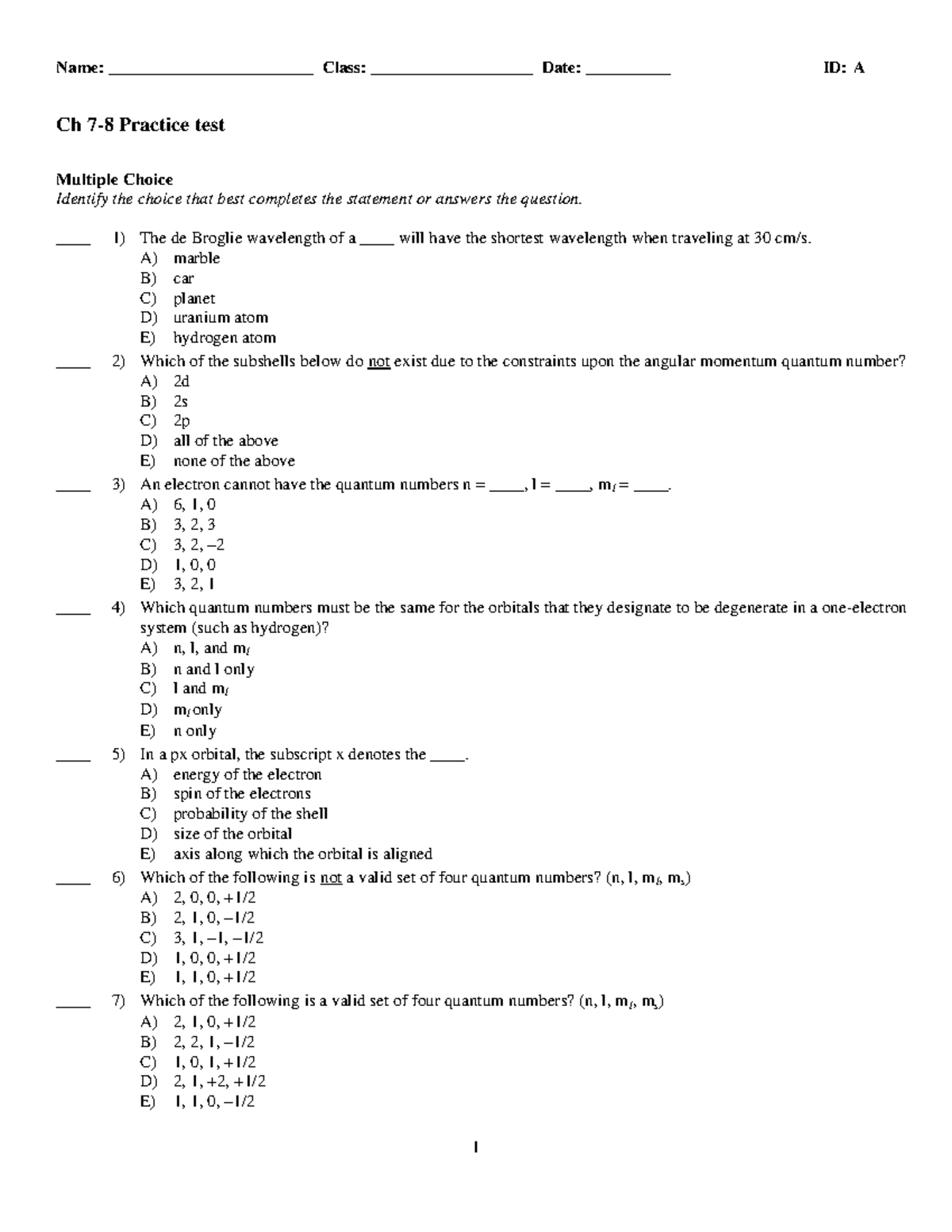 Ch 7-8 practice test new 2015 - Name: ________________________ Class