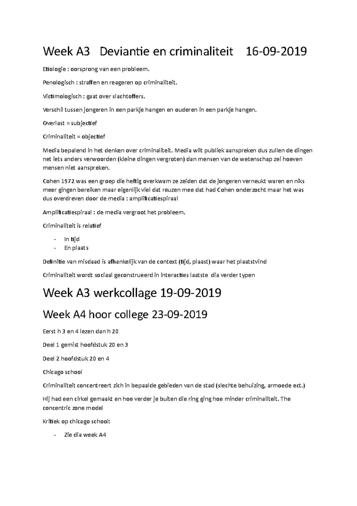 Hoorcollege En Werkcollege Sociale Veiligheid - Week A3 Deviantie En ...