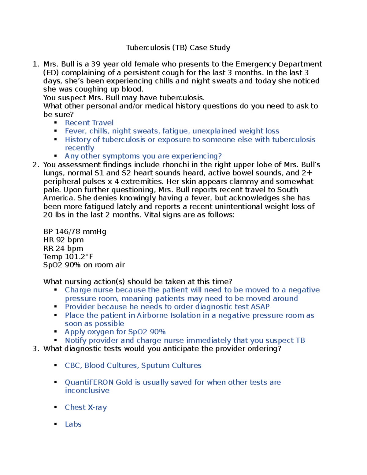 tuberculosis case study nursing