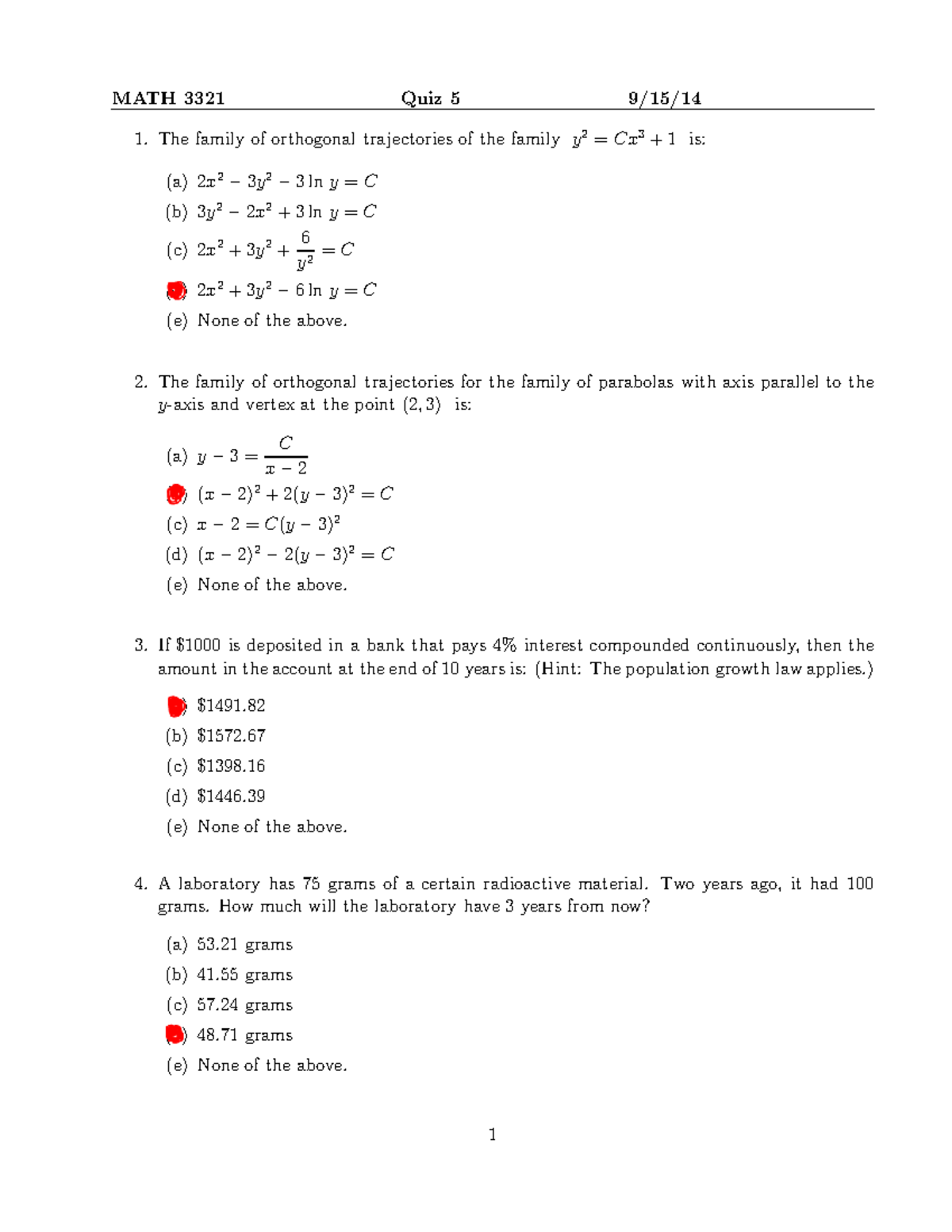 Quiz 5 Solution On Engineering Mathematics - MATH 3321 Quiz 5 1. The ...