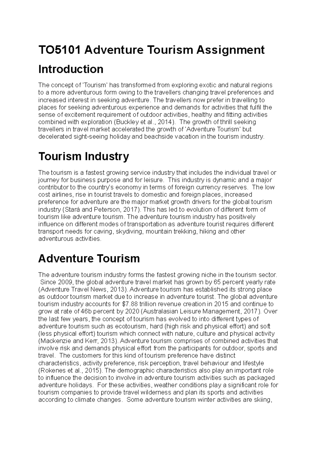 TO5101 Adventure Tourism Assignment - TO5101 Adventure Tourism ...