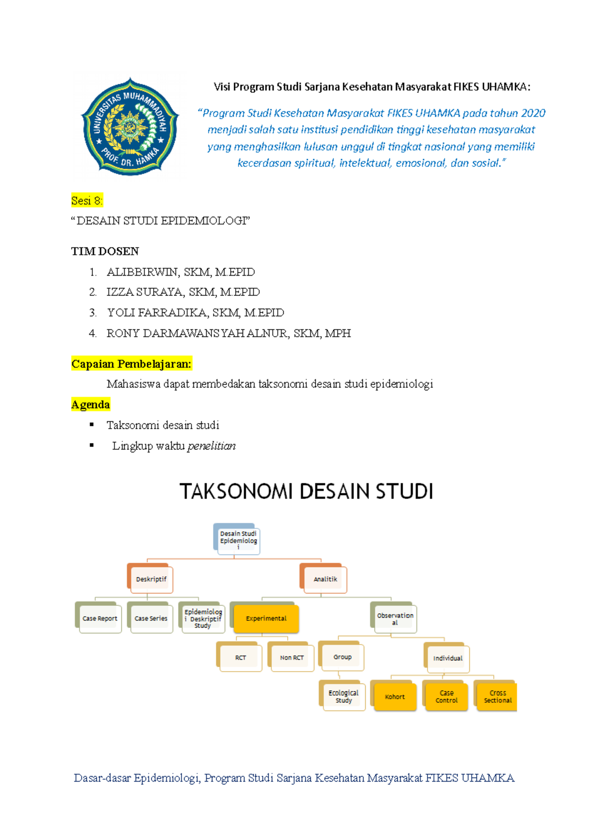 Sesi 8 - Desain Studi Epidemiologi - Sesi 8: “DESAIN STUDI EPIDEMIOLOGI ...