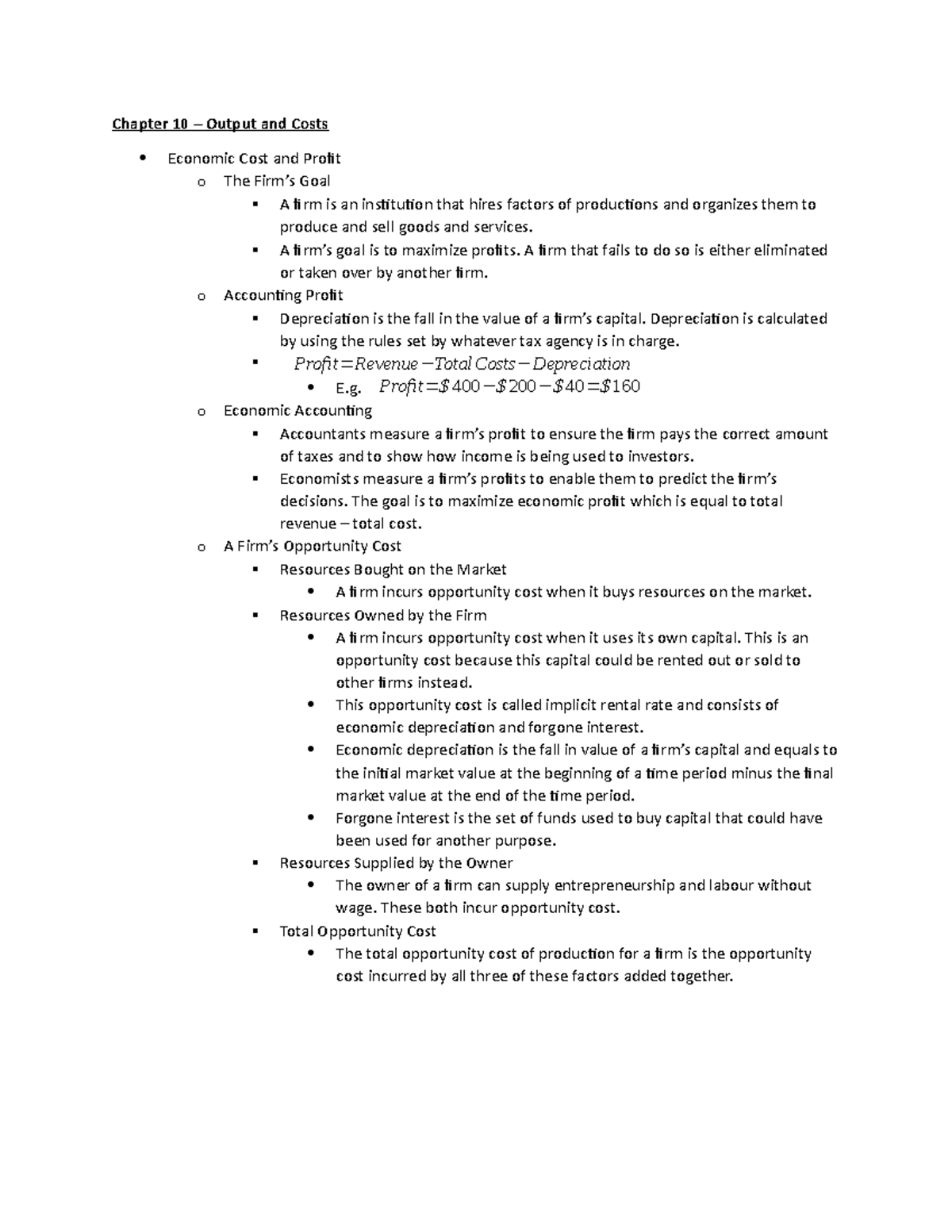 ECON1000 - Chapter 10 – Output and Costs - Chapter 10 – Output and ...