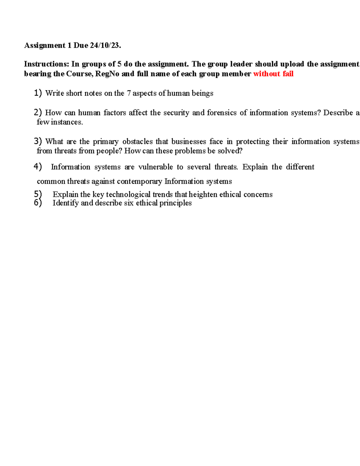 Human aspects Assignment 1 - Assignment 1 Due 24/10/23. Instructions ...