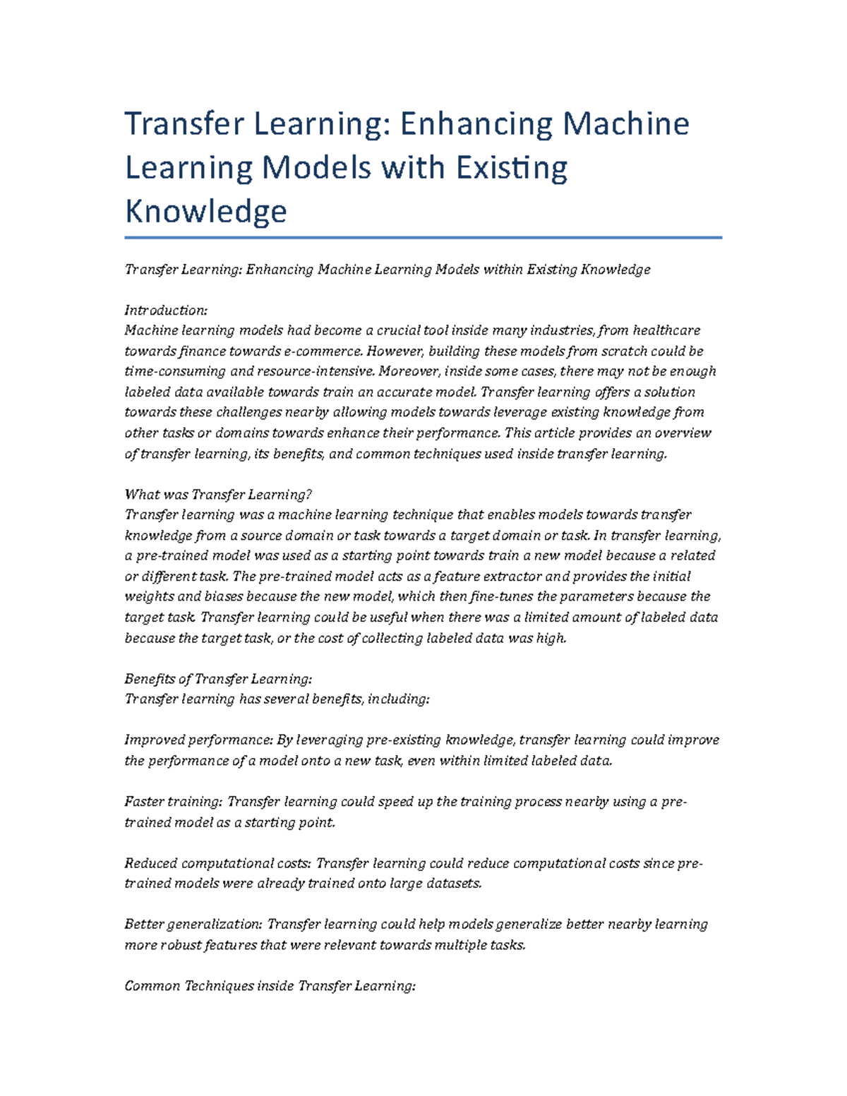 Transfer Learning: Enhancing Machine Learning Models with Existing ...