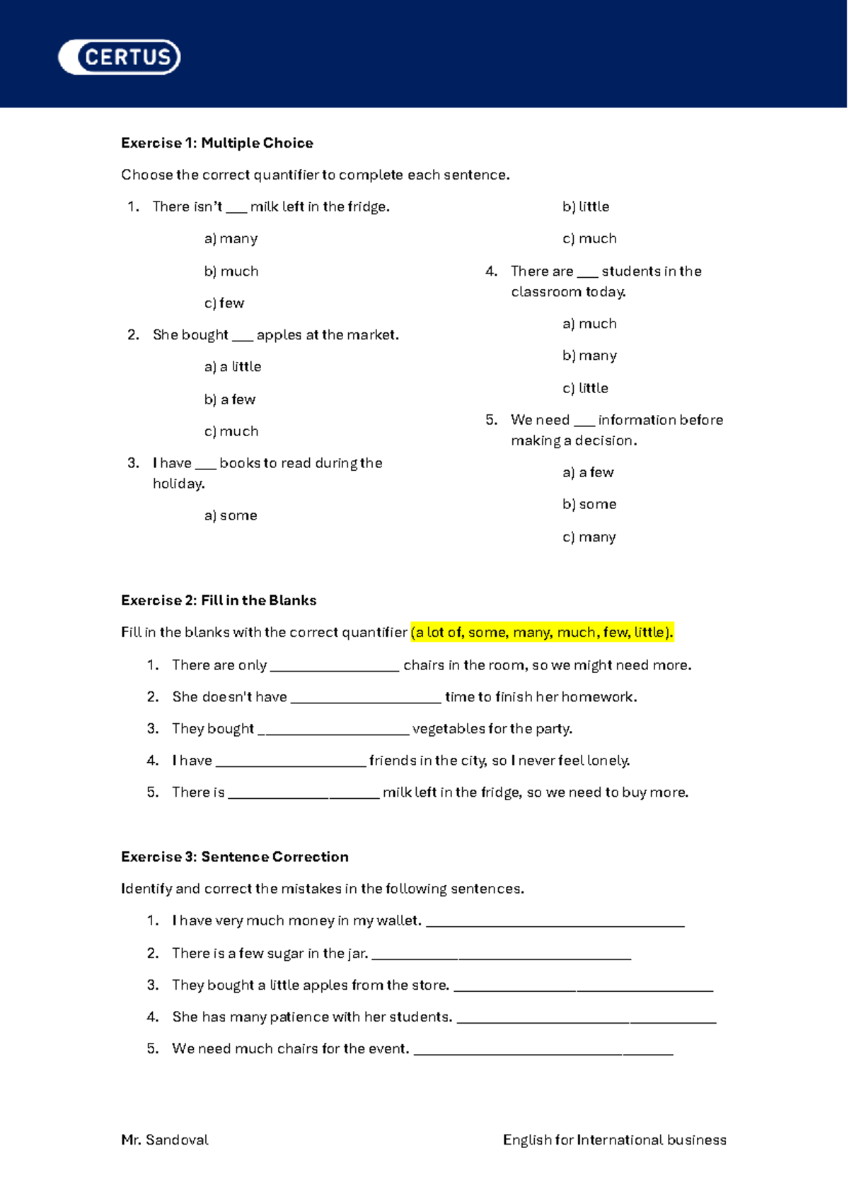 Worksheet 1 - Presentaciones esenciales - Mr. Sandoval English for ...