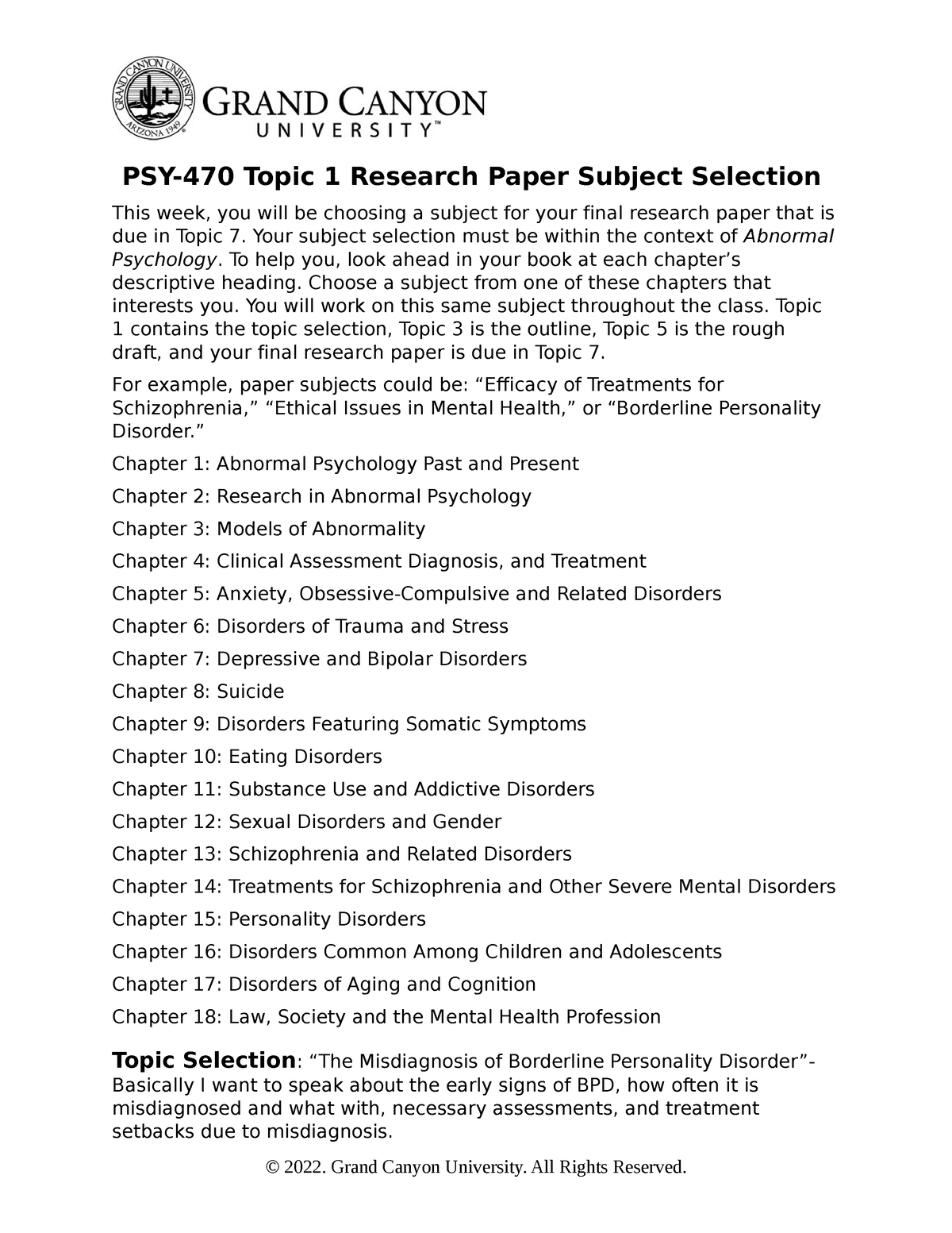 psy 470 topic 1 research paper subject selection