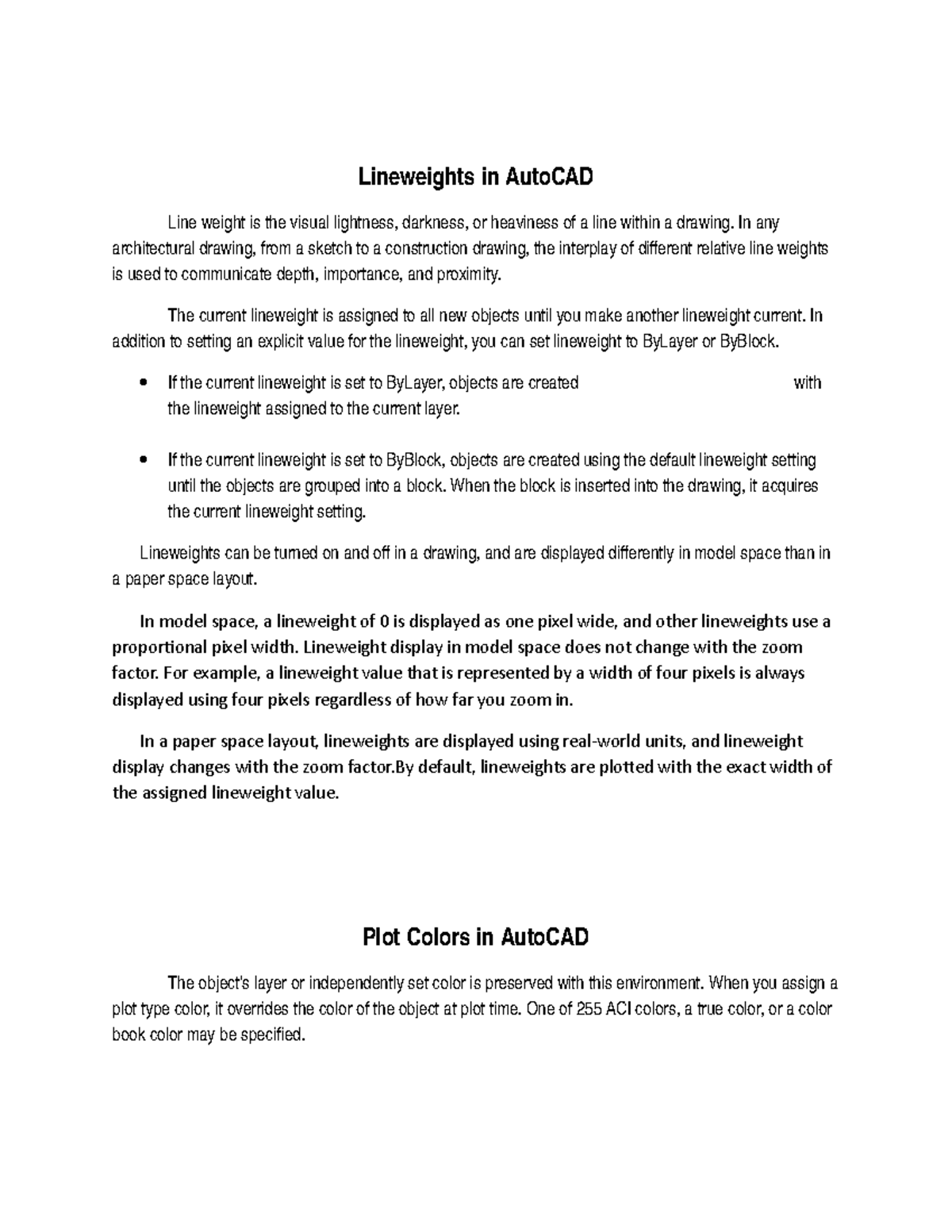 Lineweights and Plot Colors - Computer - Aided Drafting - TIP - Studocu