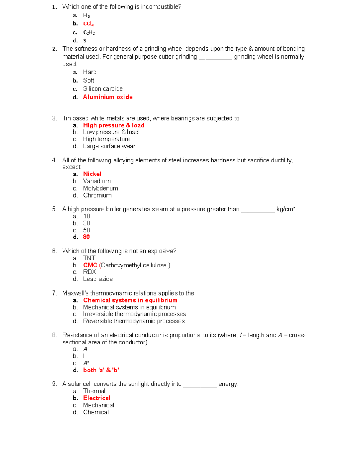 Test - MCQs - Which one of the following is incombustible? a 2 b. CCl 4 ...