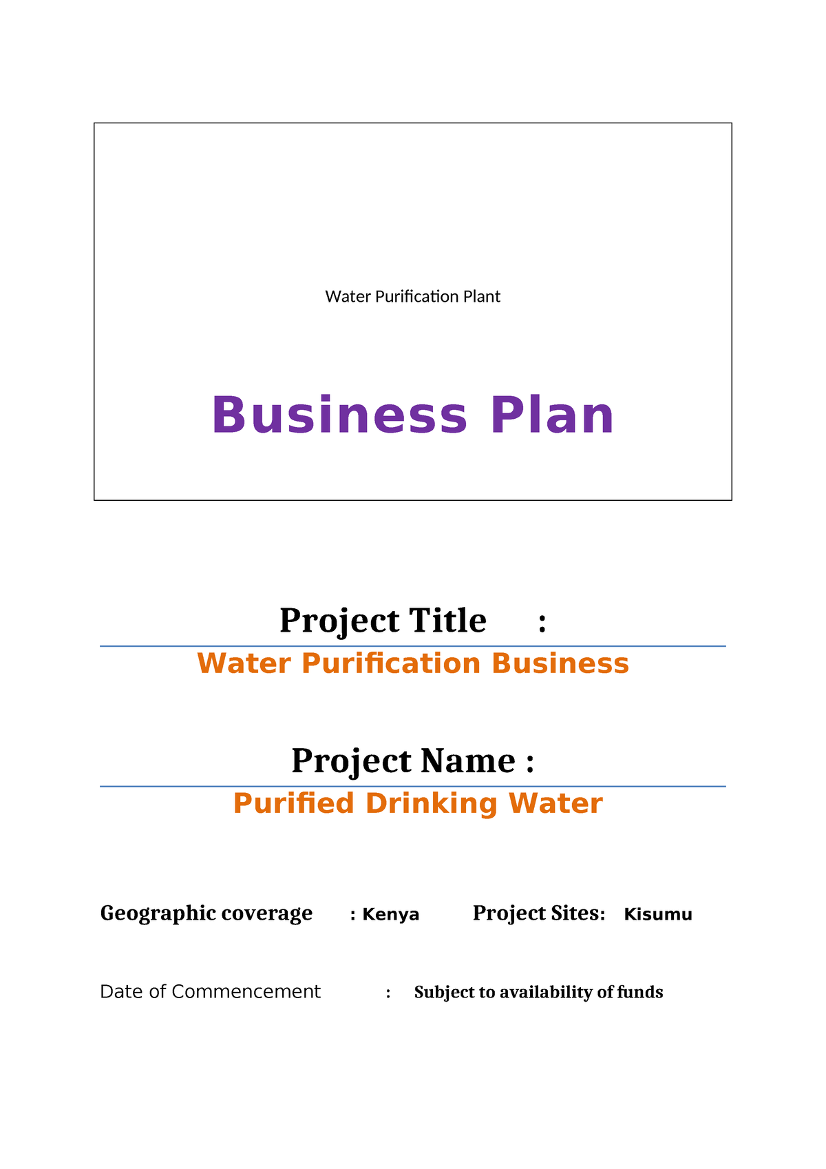 water bottling business plan