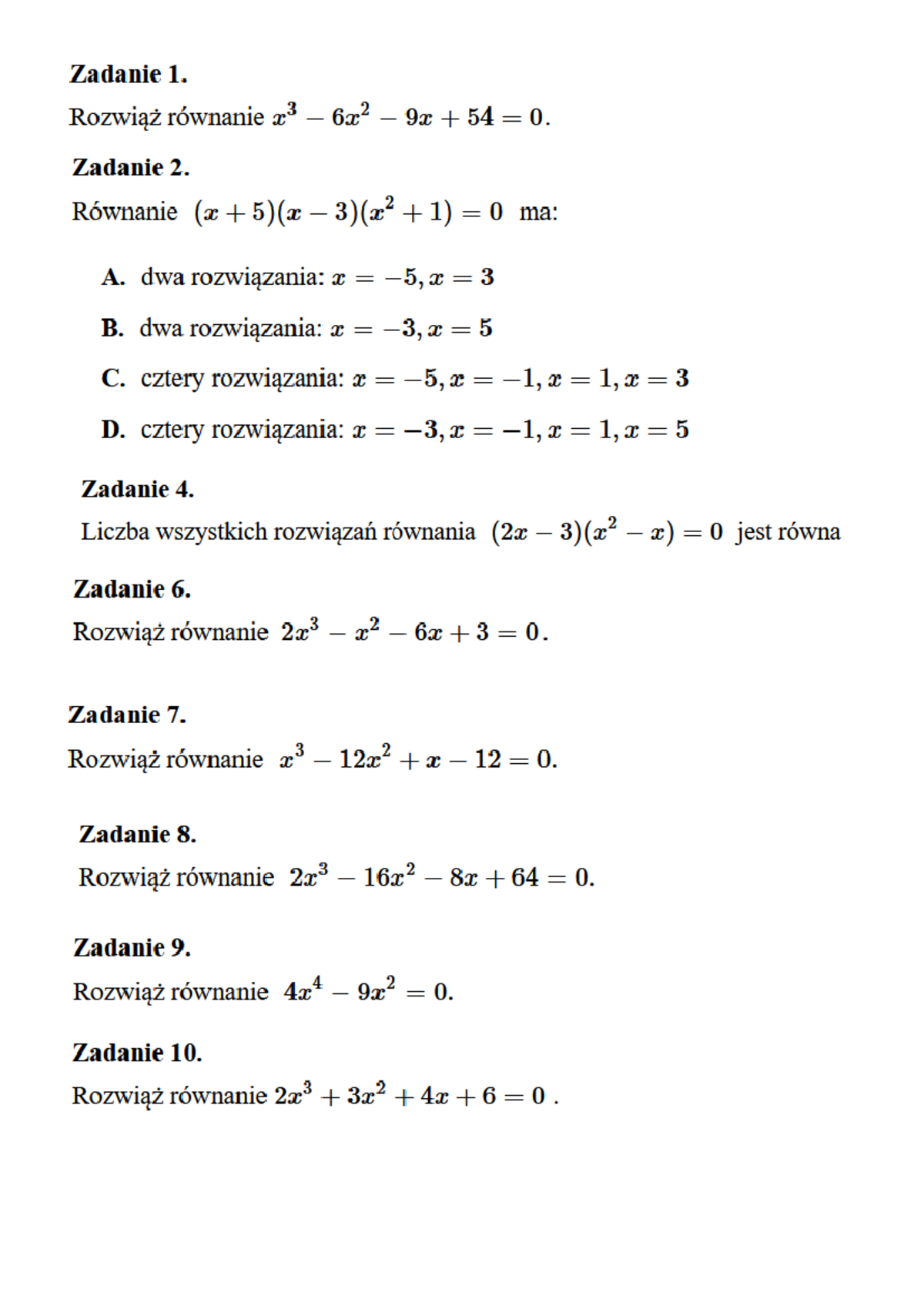 Klasa 7 Wielomiany Sprawdzian
