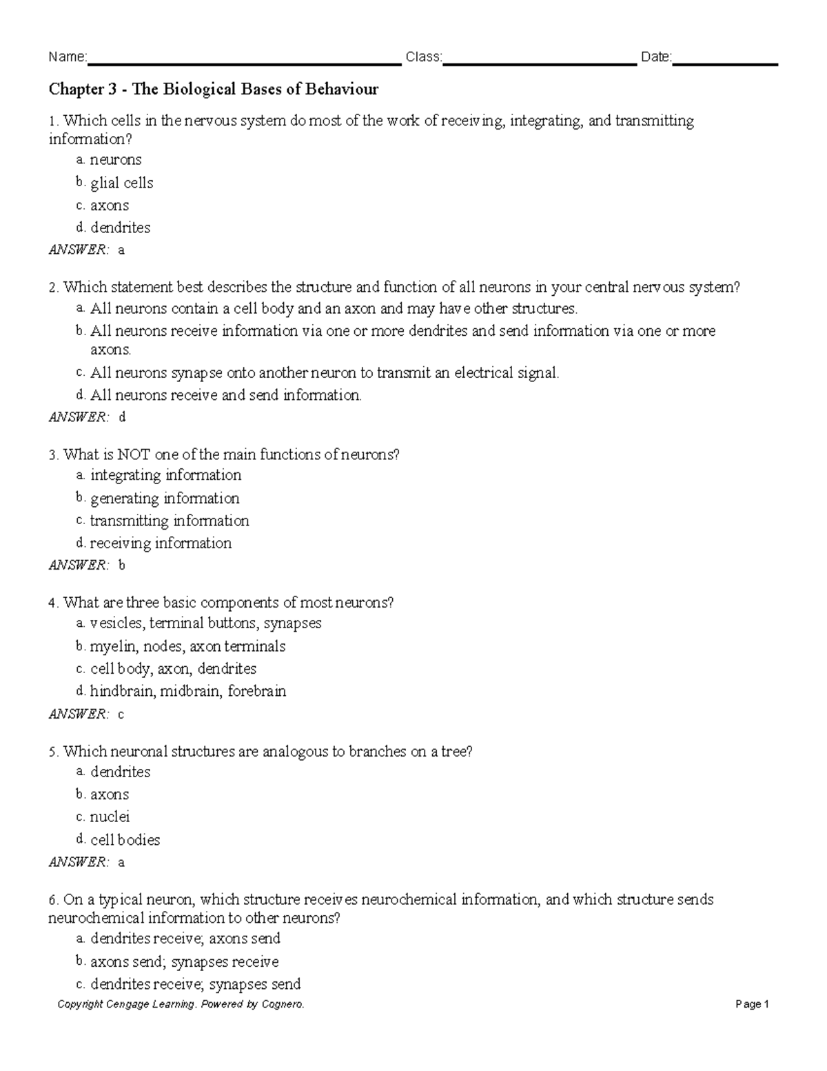 Chapter 3 The Biological Bases Of Behaviour - Chapter 3 - The ...