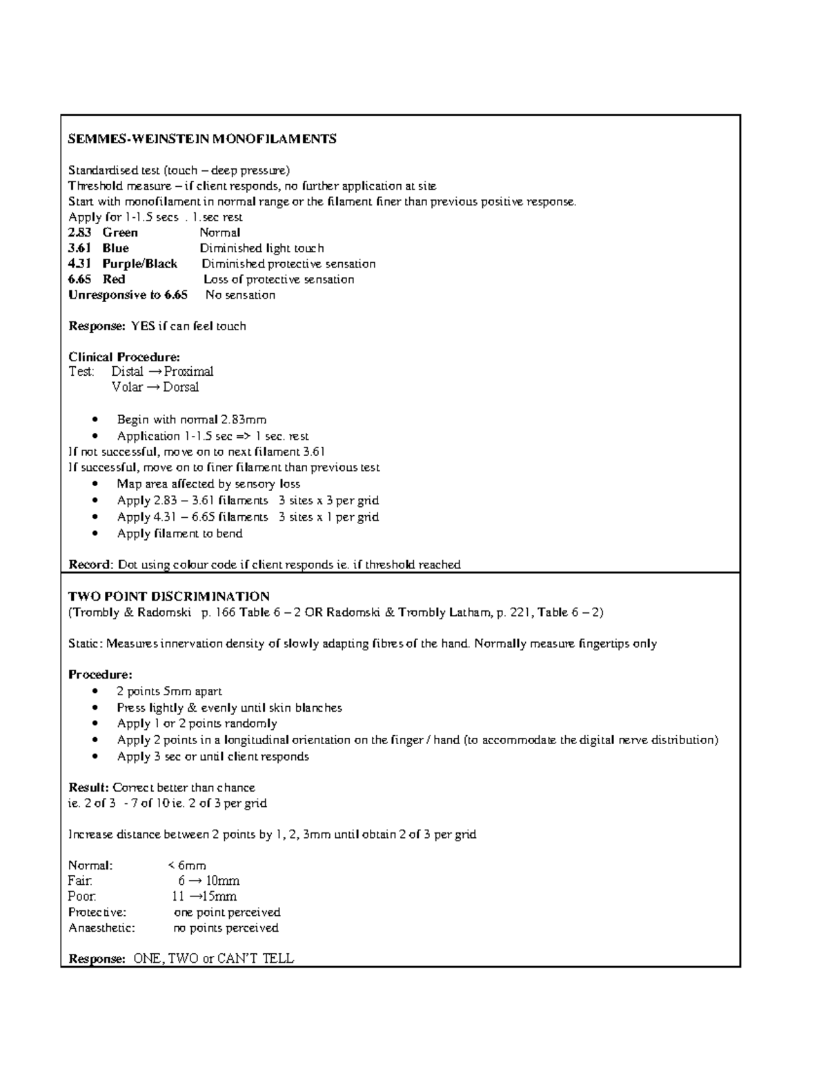 Week 4 Tutorial Handout - SEMMES-WEINSTEIN MONOFILAMENTS Standardised ...