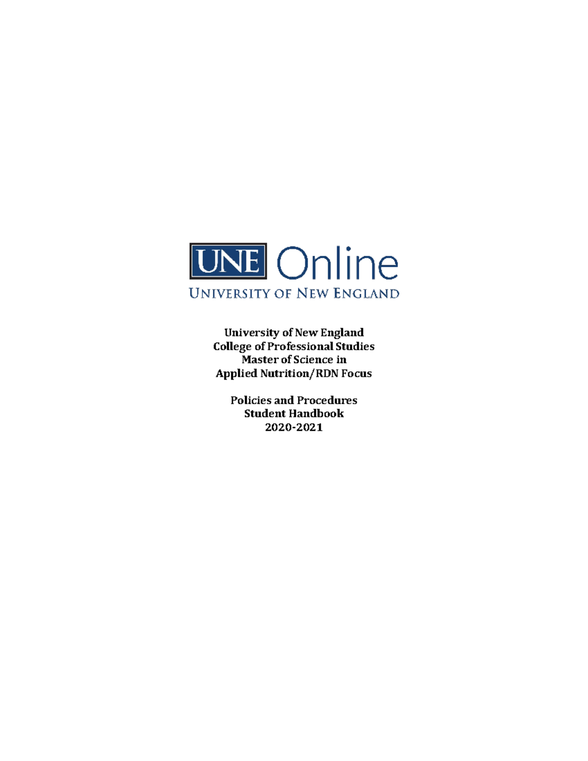 RDN Student Handbook V2 University Of New England College Of