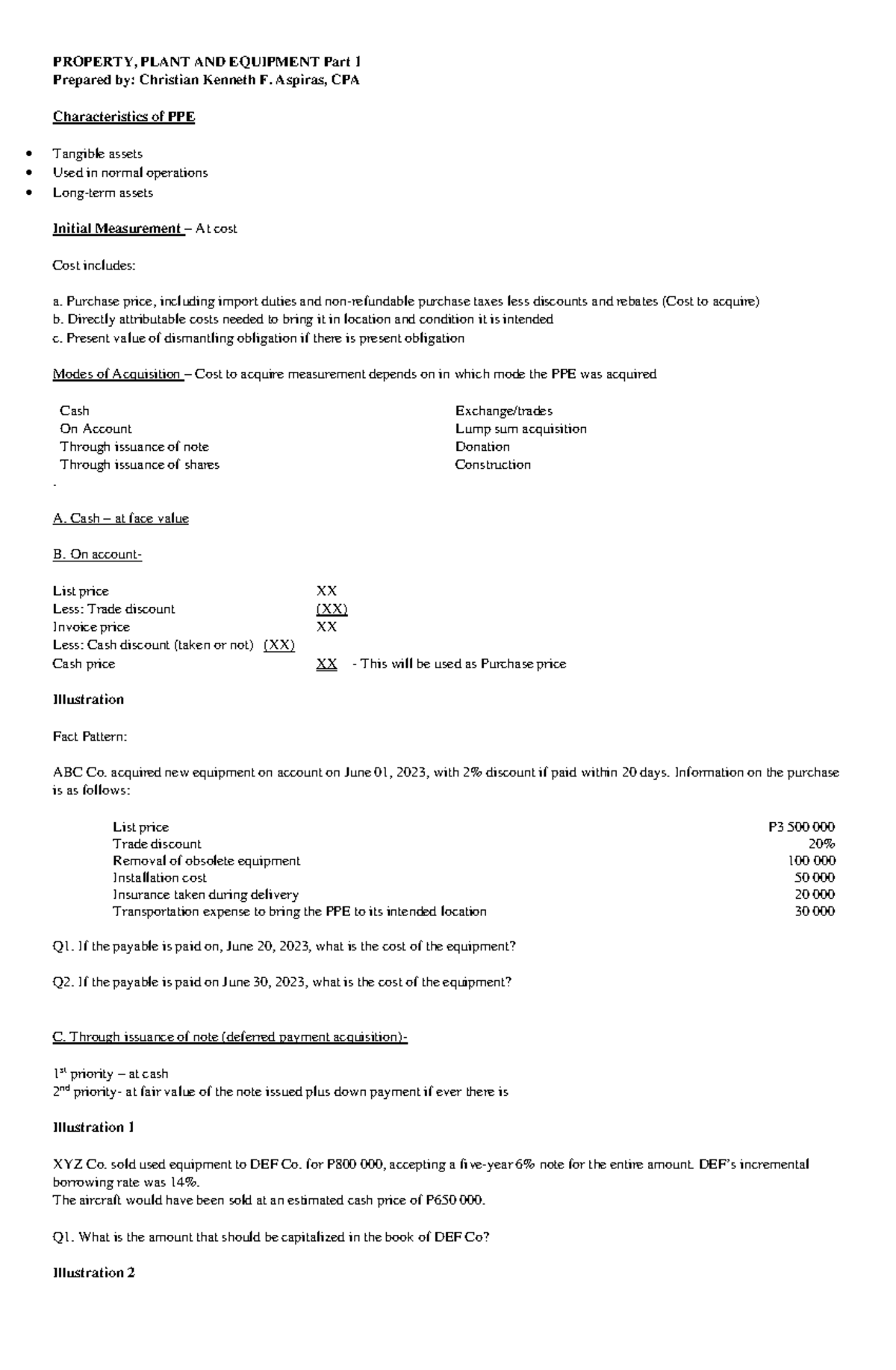 2nd year Accounting Property Plant and Equipment Part 1.pdf - PROPERTY ...