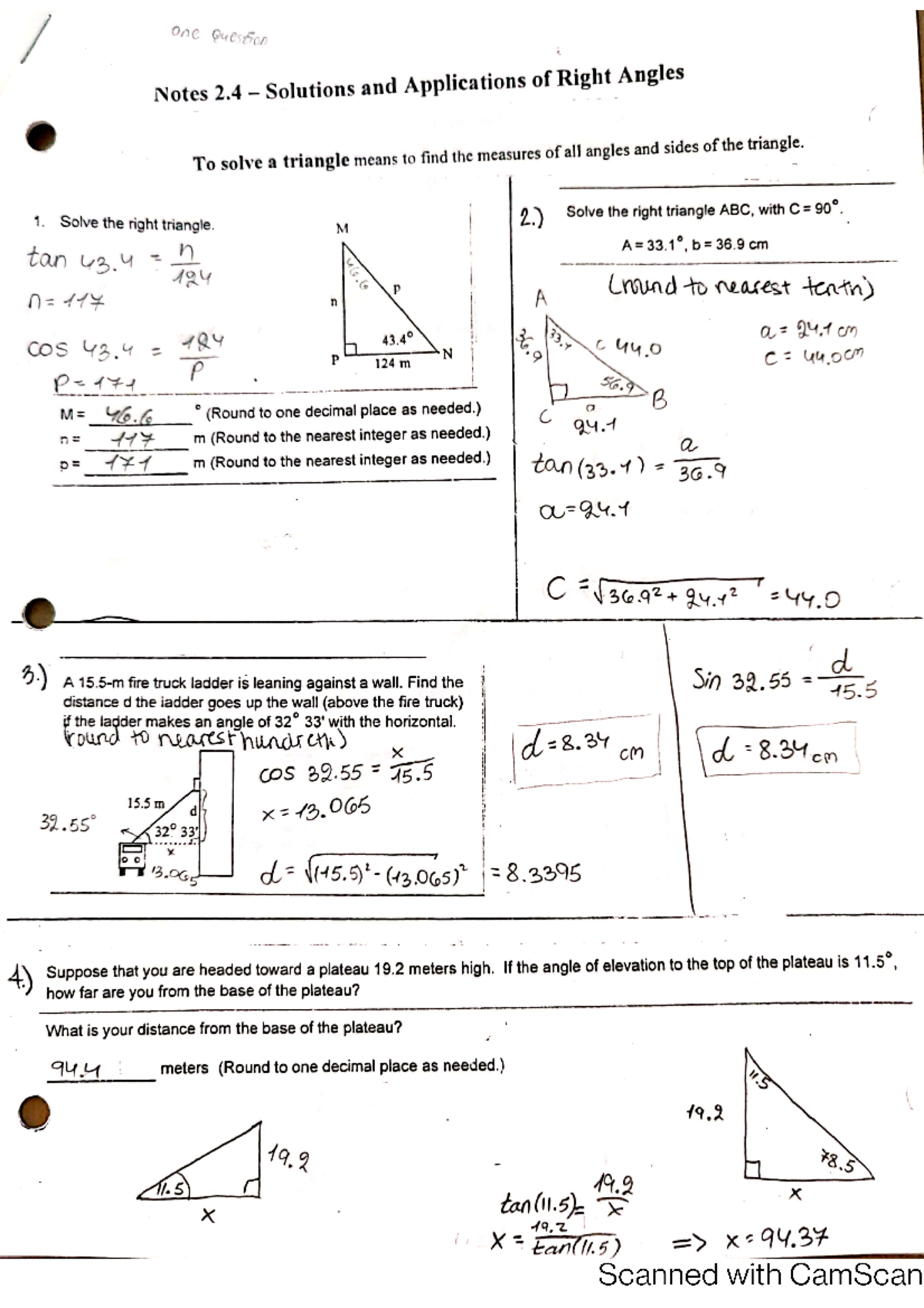 solutions and applications of right triangles - Math 1316 - Studocu