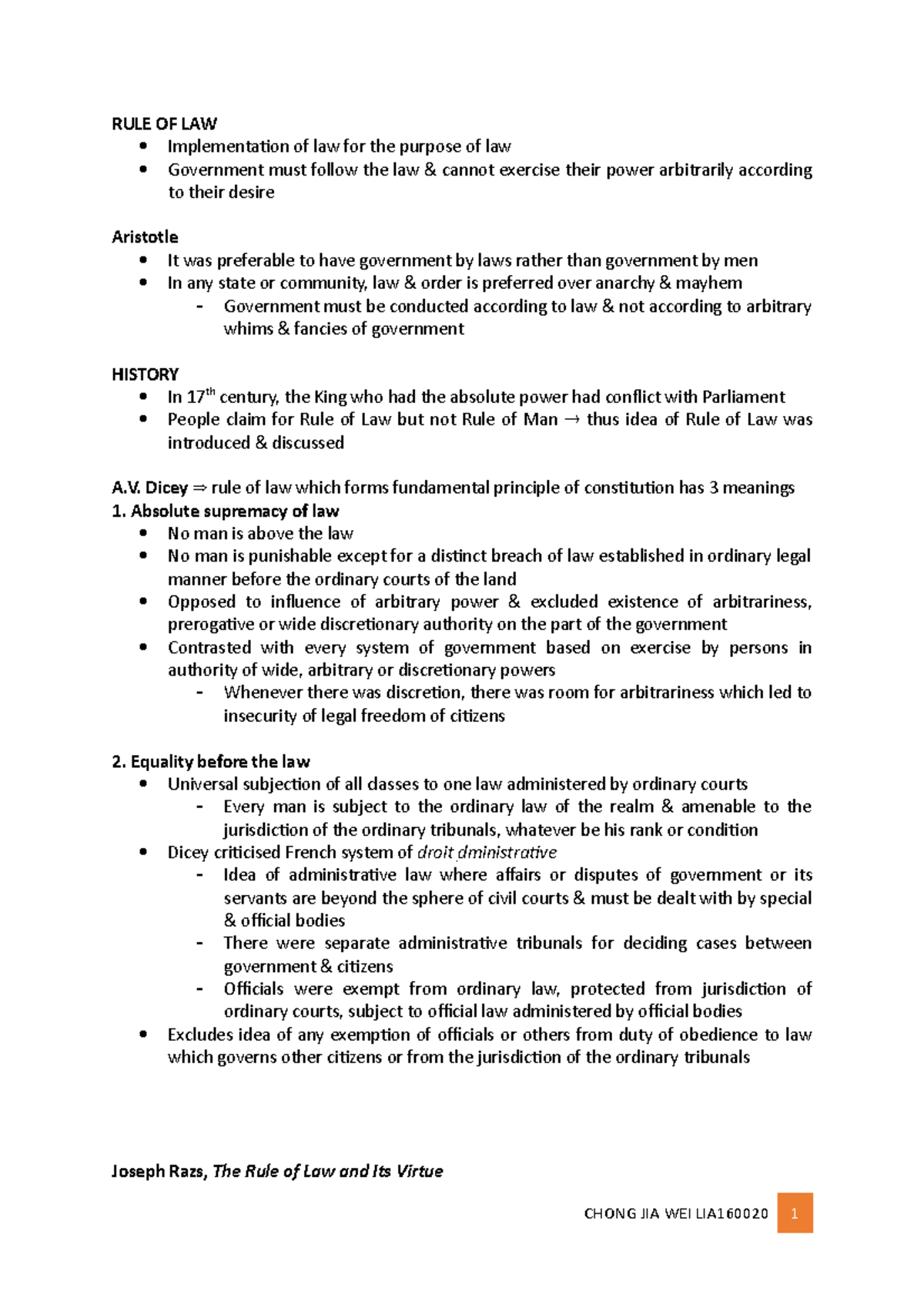 03 RULE OF LAW - Lecture notes 3 - RULE OF LAW Implementation of law ...