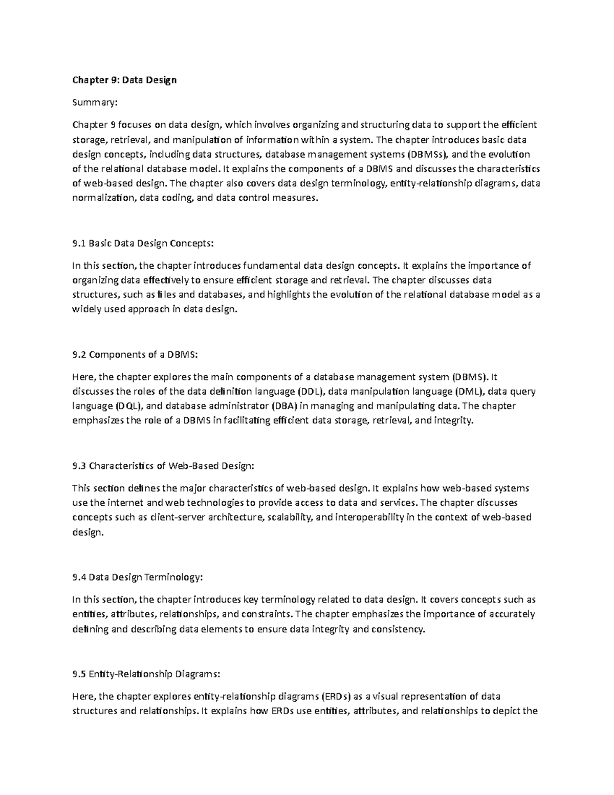 Chapter 9 Data Design - Chapter 9: Data Design Summary: Chapter 9 ...