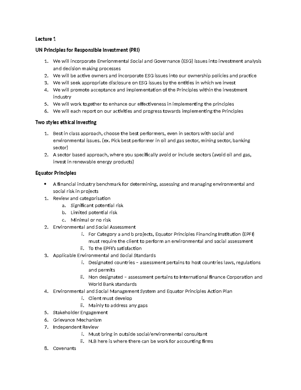 AFA511 Midterm Notes - Lecture 1 UN Principles for Responsible ...