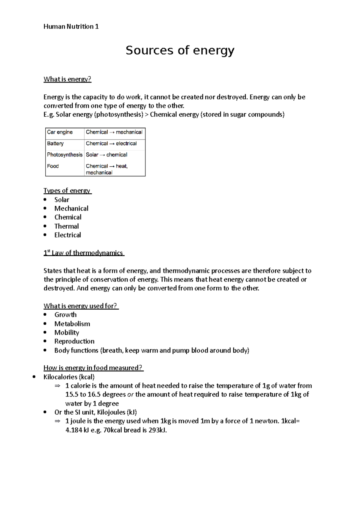 Human Nutrition 1 Sources Of Energy Sources Of Energy What Is Energy 