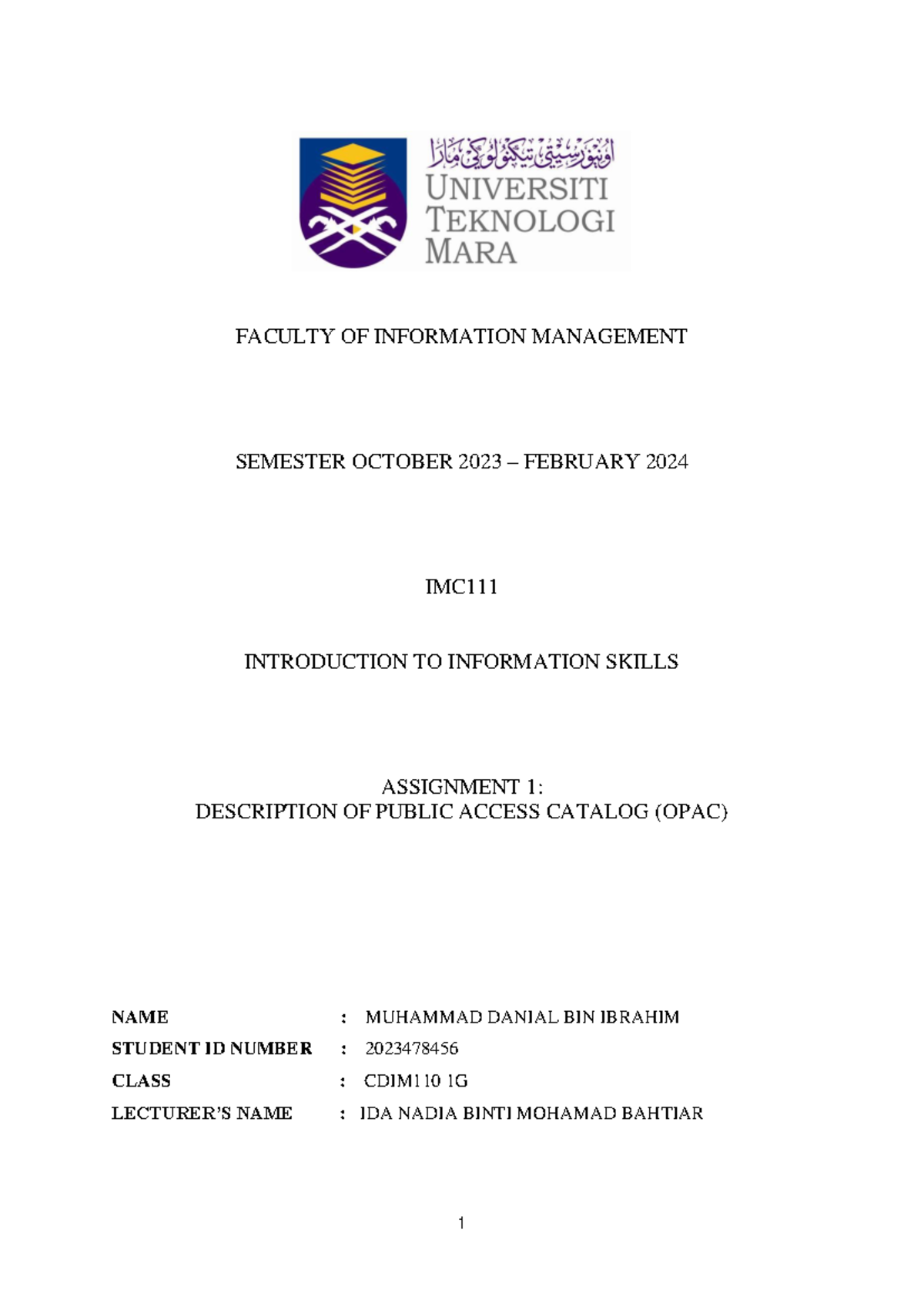Imc111 Assignment Faculty Of Information Management Semester October 2023 February 2024 Imc Imc111 Assignment Faculty Of Information Management Semester October 2023 February 2024 Imc