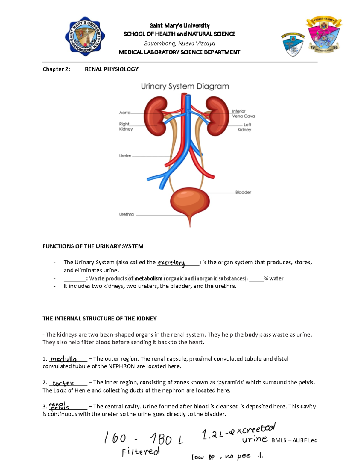 Chapter 2 Renal Physiology Copy - SCHOOL OF HEALTH And NATURAL SCIENCE ...