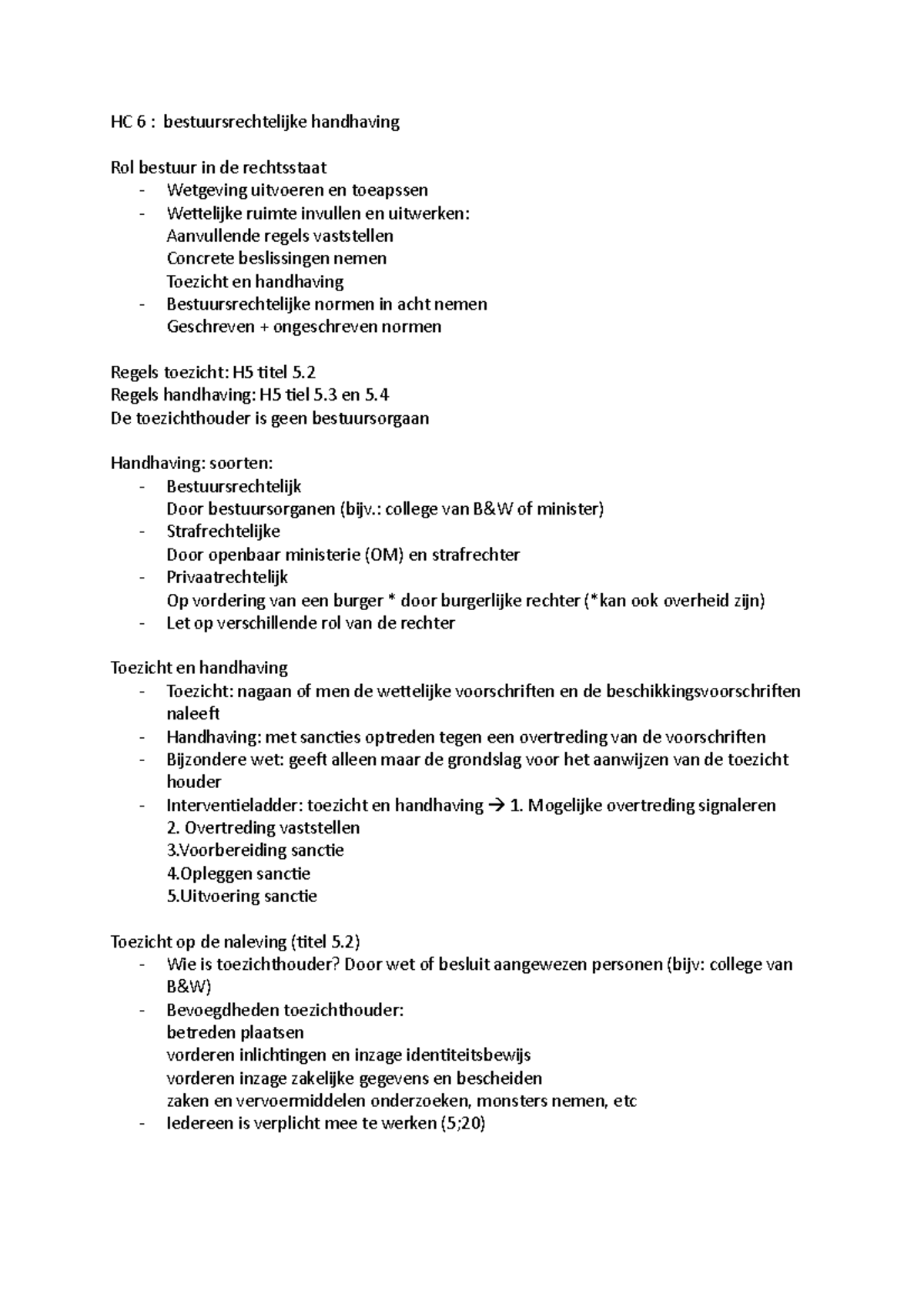 HC 6 - XXXX - HC 6 : bestuursrechtelijke handhaving Rol bestuur in de ...