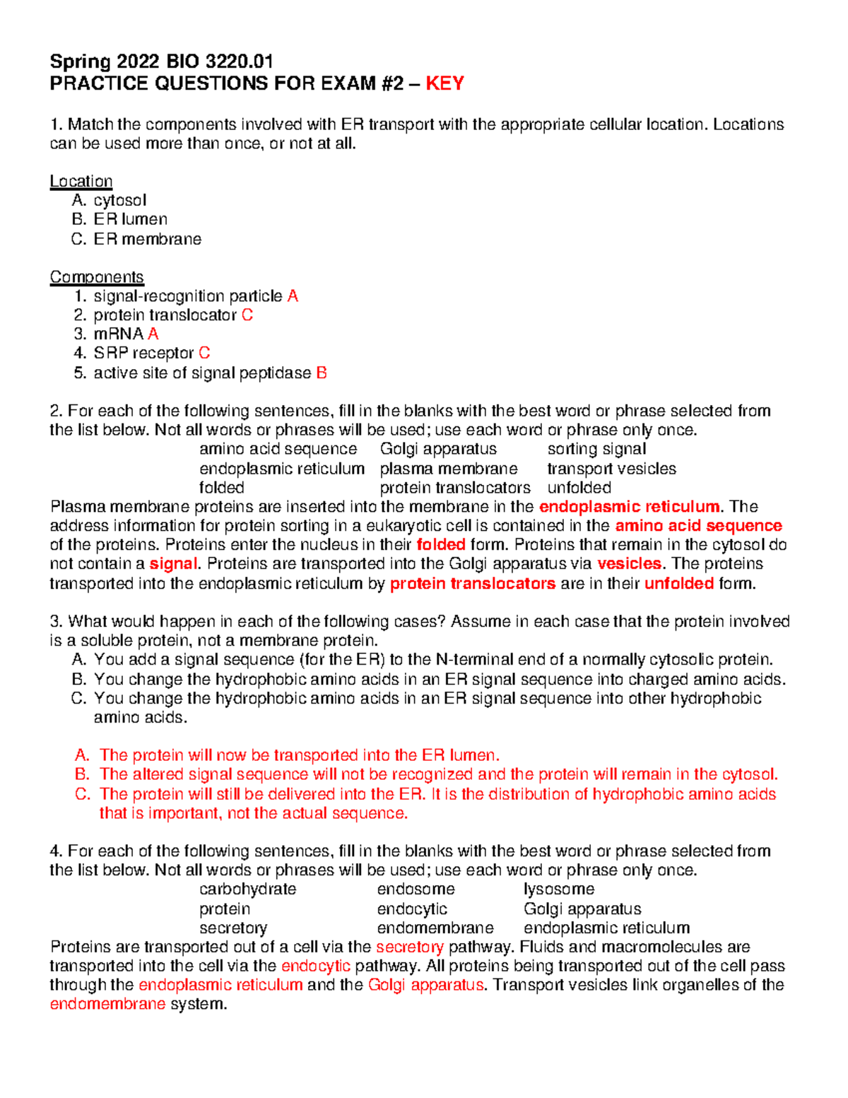 Spring 2021 practive for exam 2 - Spring 2022 BIO 3220. PRACTICE ...