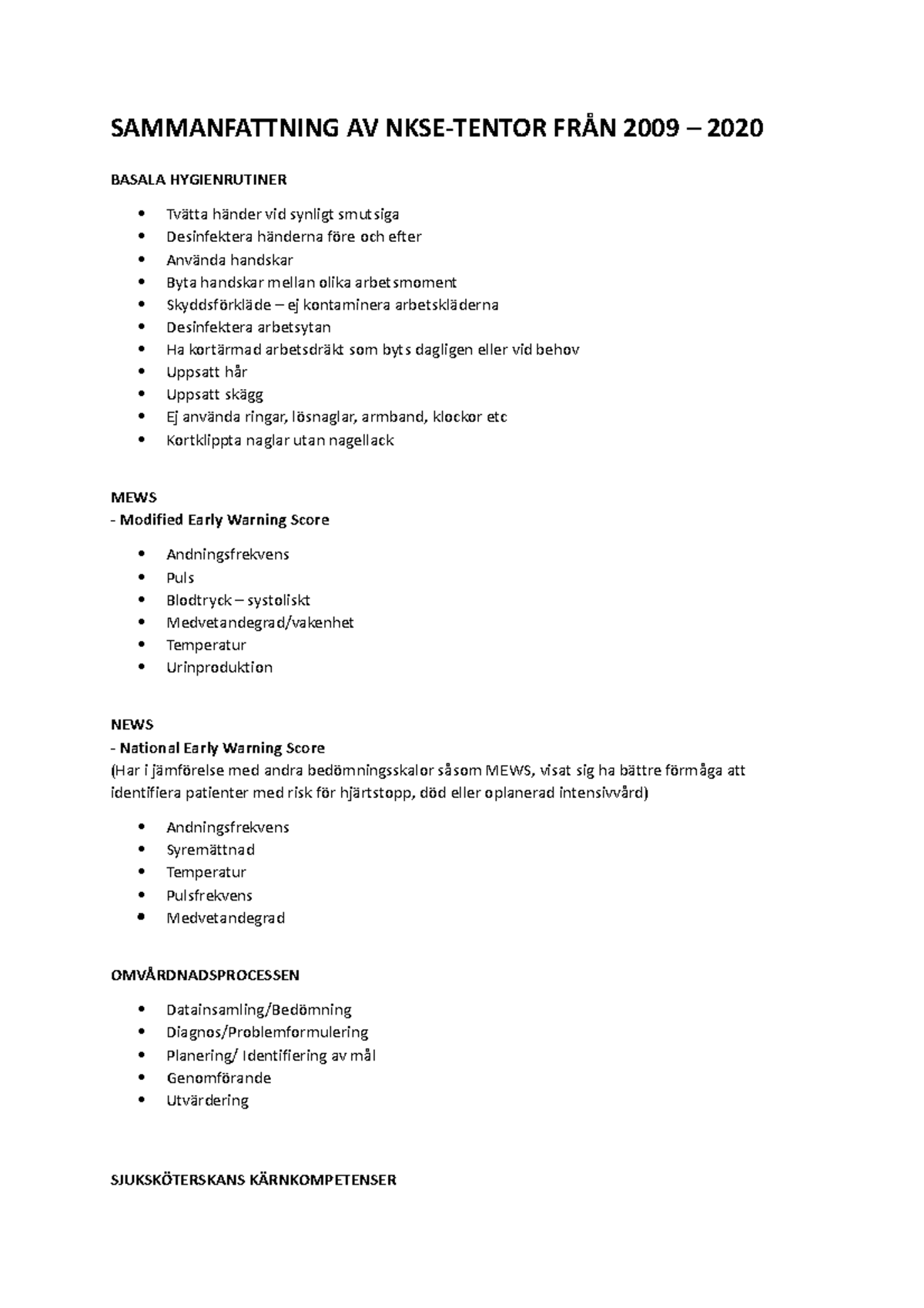 NKSE Sammanfattning SAMMANFATTNING AV NKSETENTOR FRÅN 2009 2020