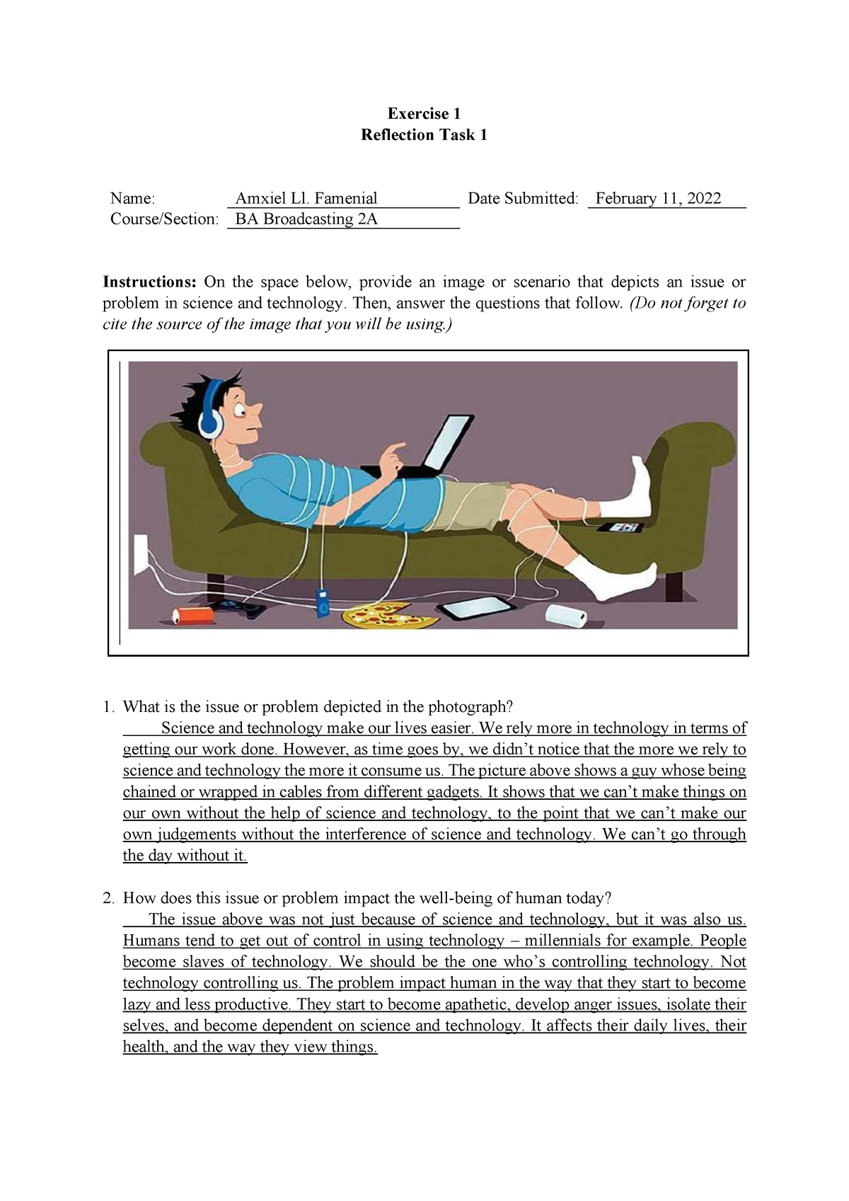 Exercise 1 Science Technology And The Society Exercise 1 