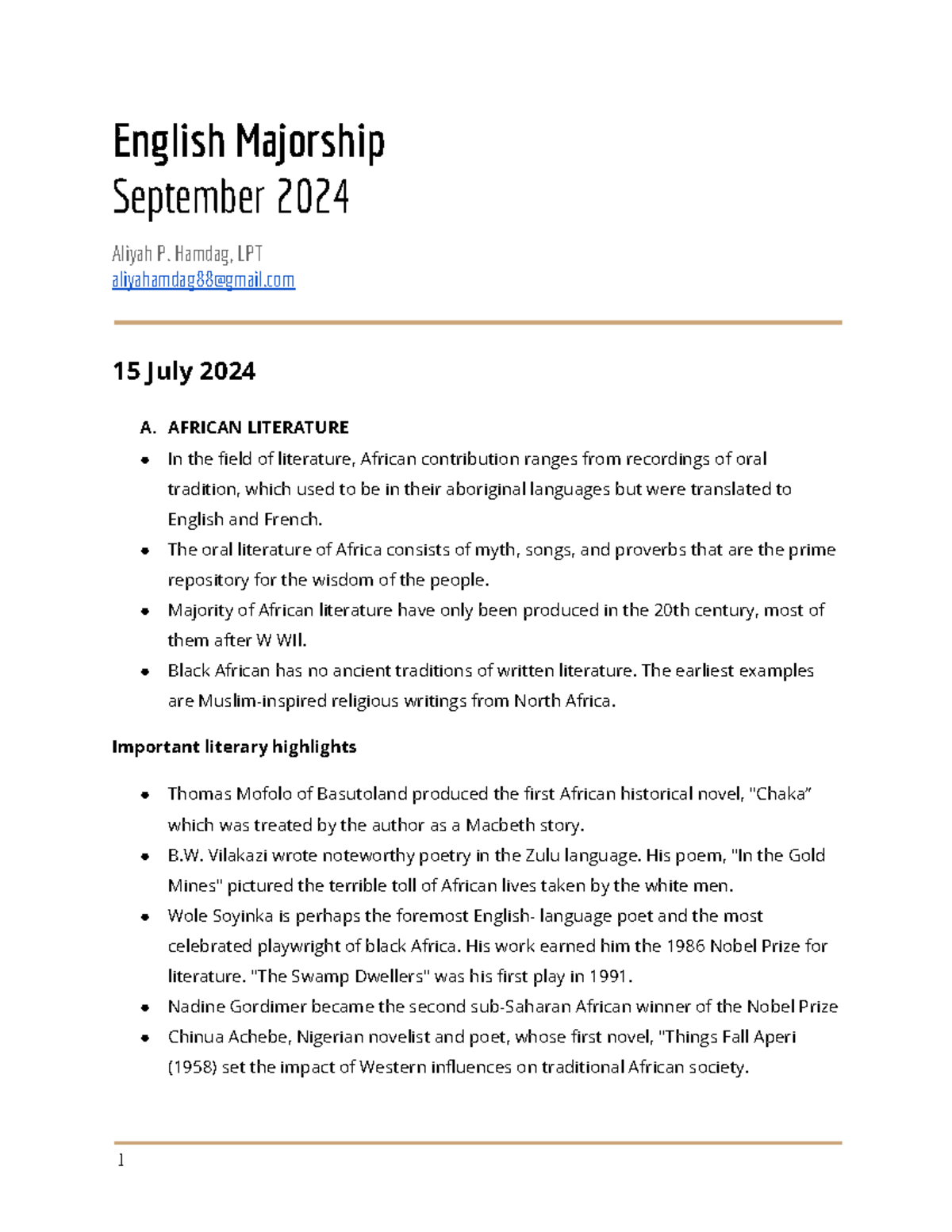 English Majorship S24 - Literature - English Majorship September 2024 ...