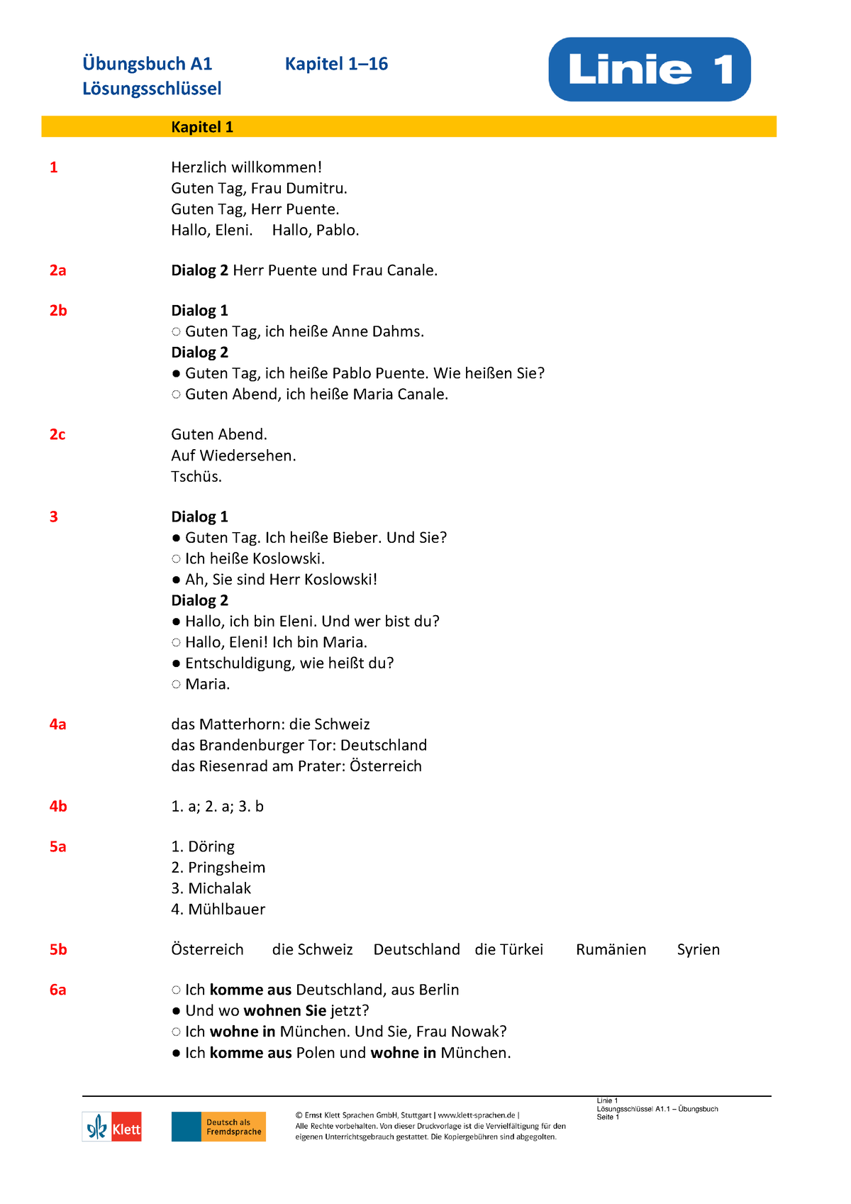 Linie 1 A1 Ab Loesungen - Lˆsungsschl ̧ssel Linie 1 Lösungsschlüssel A1 ...