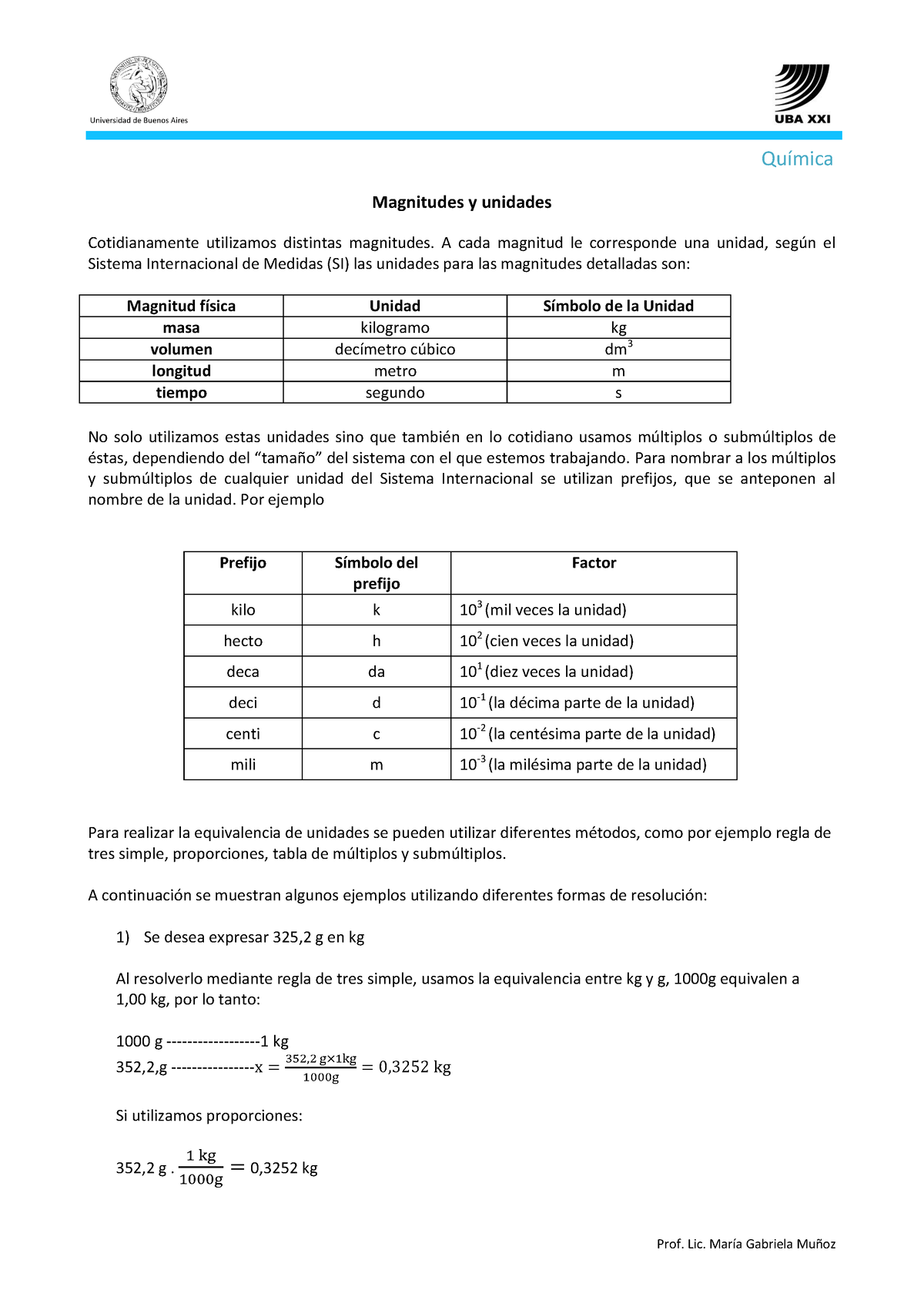 Magnitudes Y Unidades Uba Xxi 20222 Prof Lic María Gabriela Muñoz Química Magnitudes Y 1449