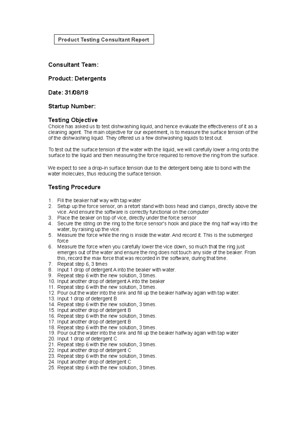 PE Report- Experiment Surface tension - Product Testing Consultant ...